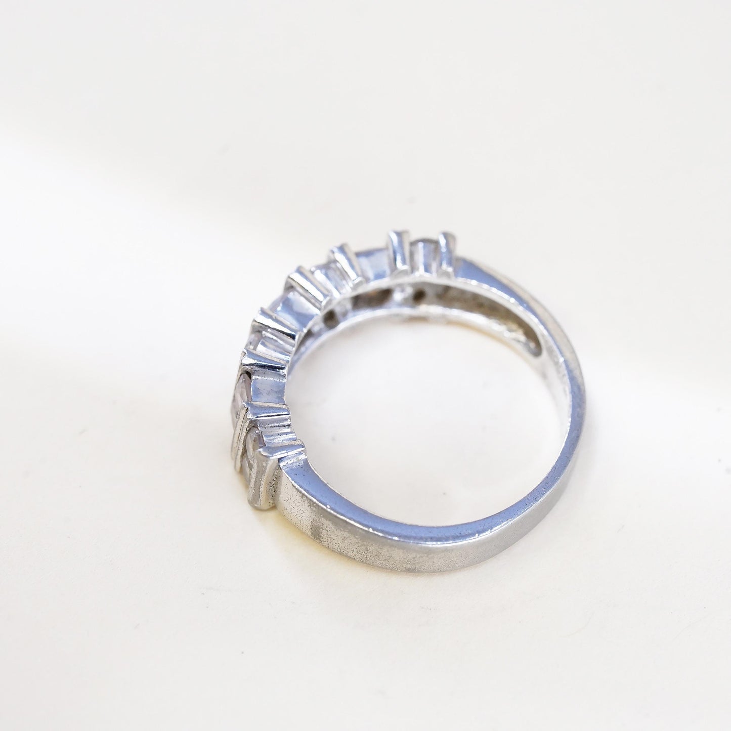 Size 7.25, vintage sterling 925 silver ring with cluster CZ, statement band