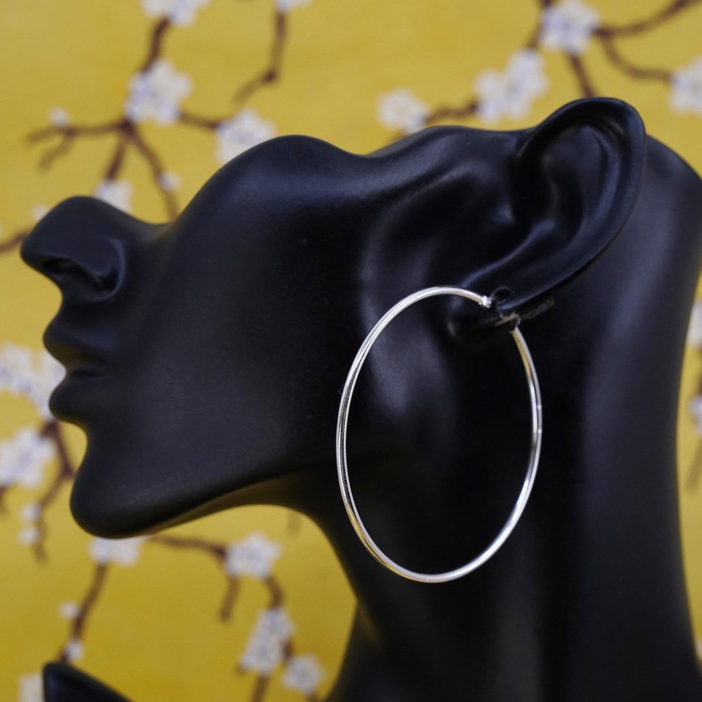 2.25”, Vintage Sterling silver handmade earrings, polished huge 925 hoops