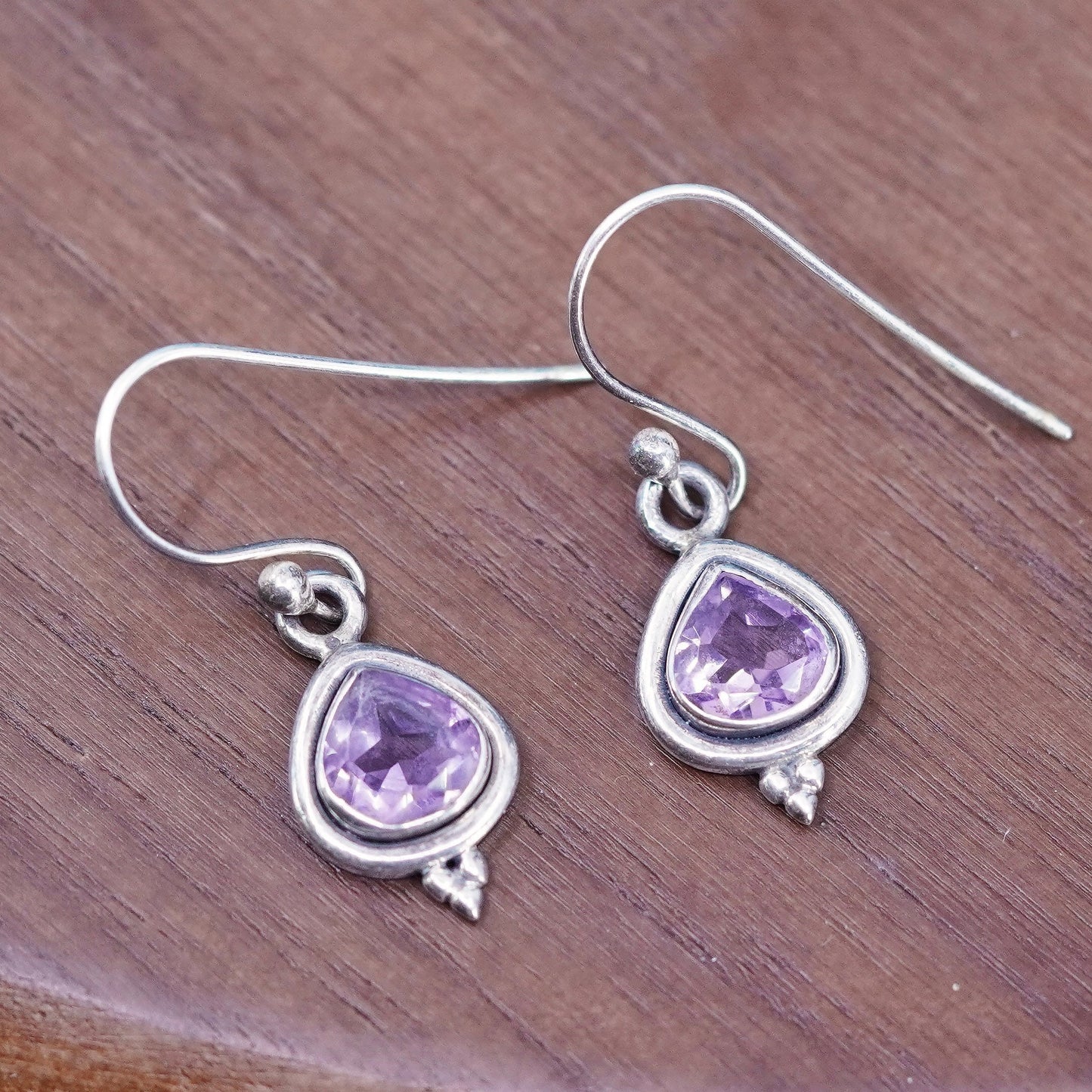 Vintage Sterling 925 silver handmade earrings with teardrop amethyst