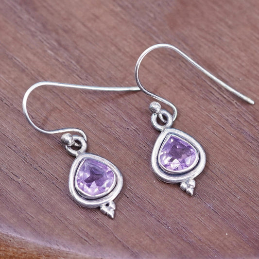 Vintage Sterling 925 silver handmade earrings with teardrop amethyst