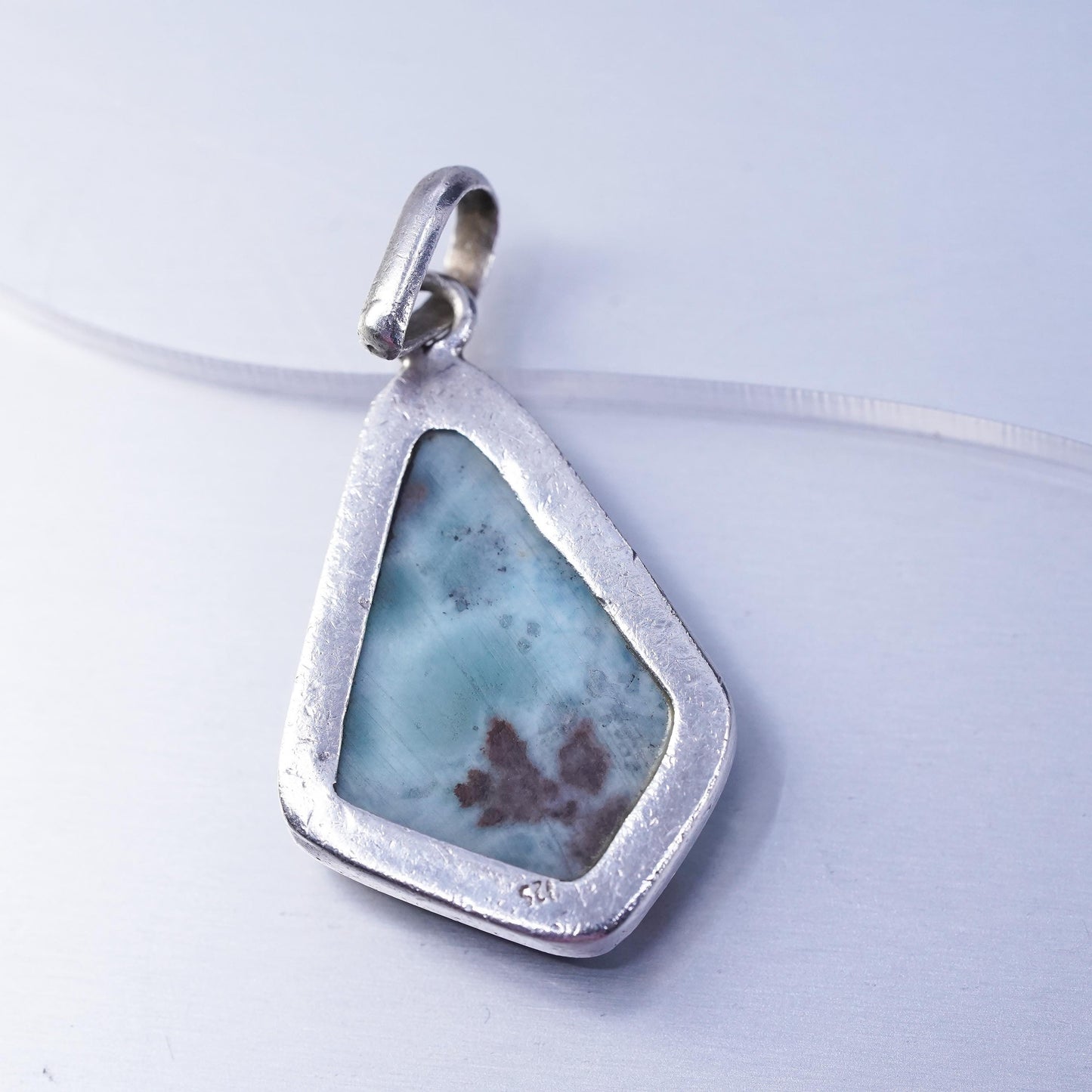 vintage sterling 925 silver handmade pendant with oval larimar