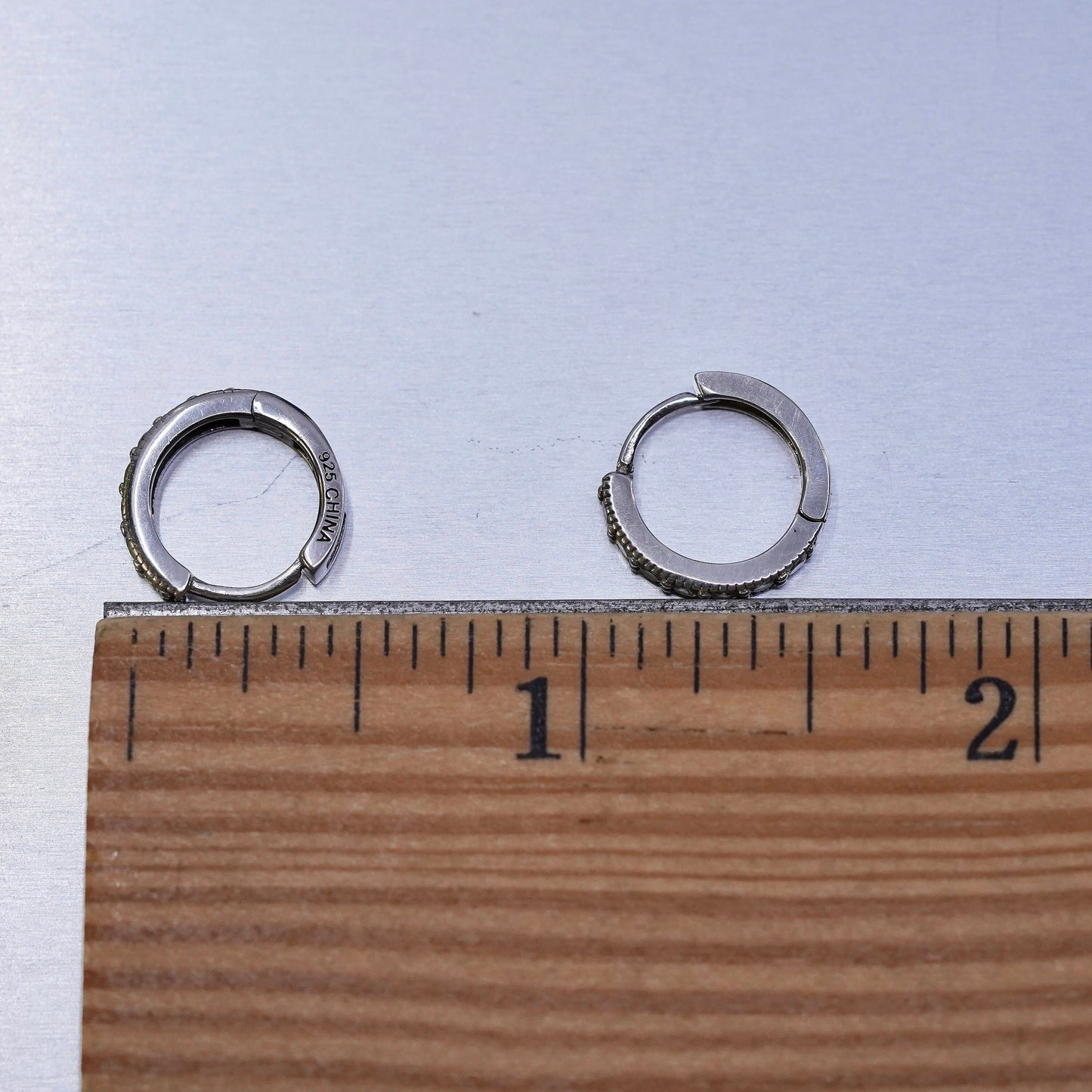 0.5”, vintage Sterling silver handmade earrings, 925 huggie hoops with cz