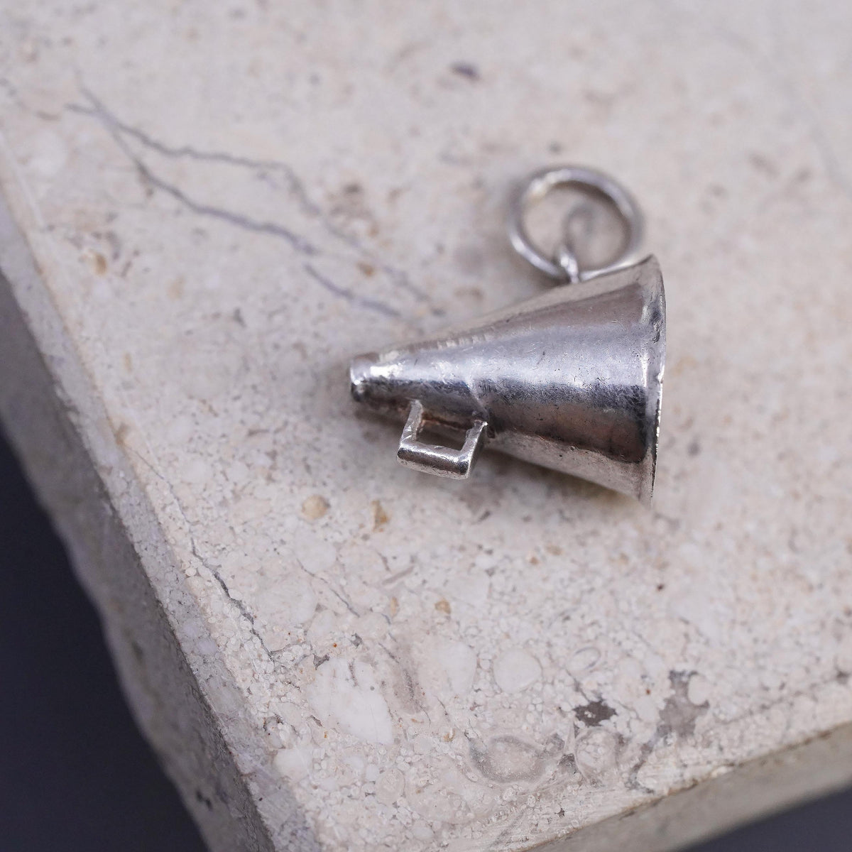 Sterling 925 Silver Megaphone Charm Pendant, Cheerleader Coach Sports School