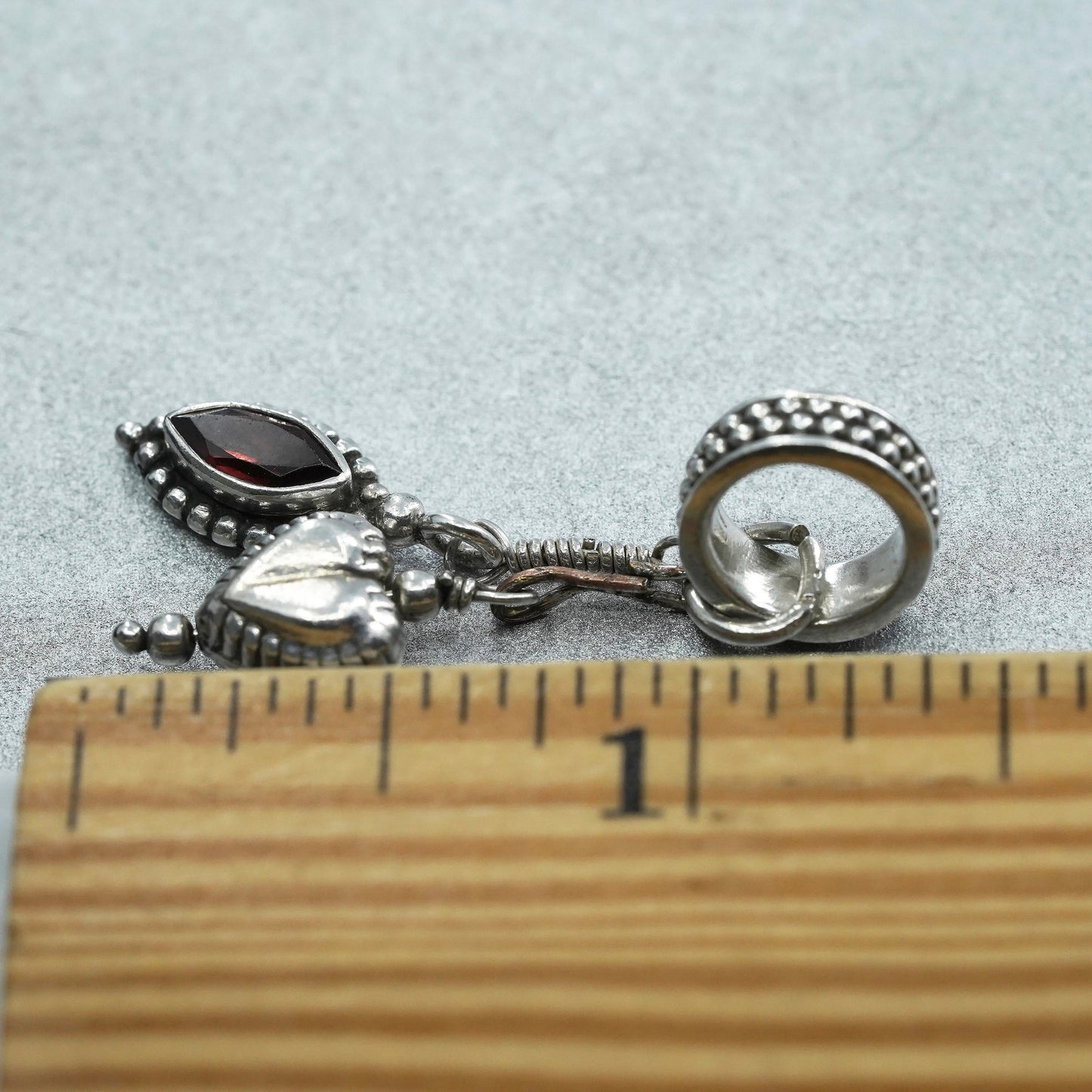 vintage sterling 925 silver heart charm pendant with ruby