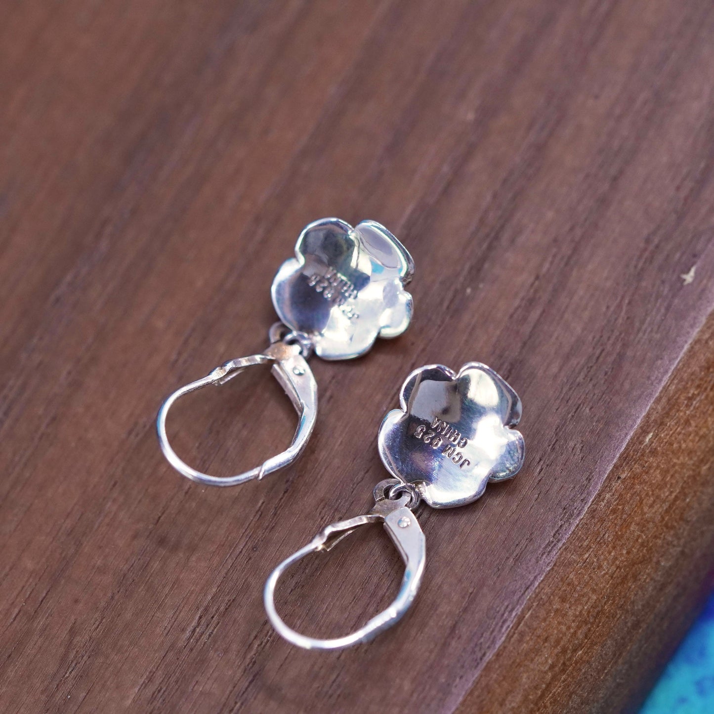 Vintage Sterling silver handmade earrings, 925 flower drops