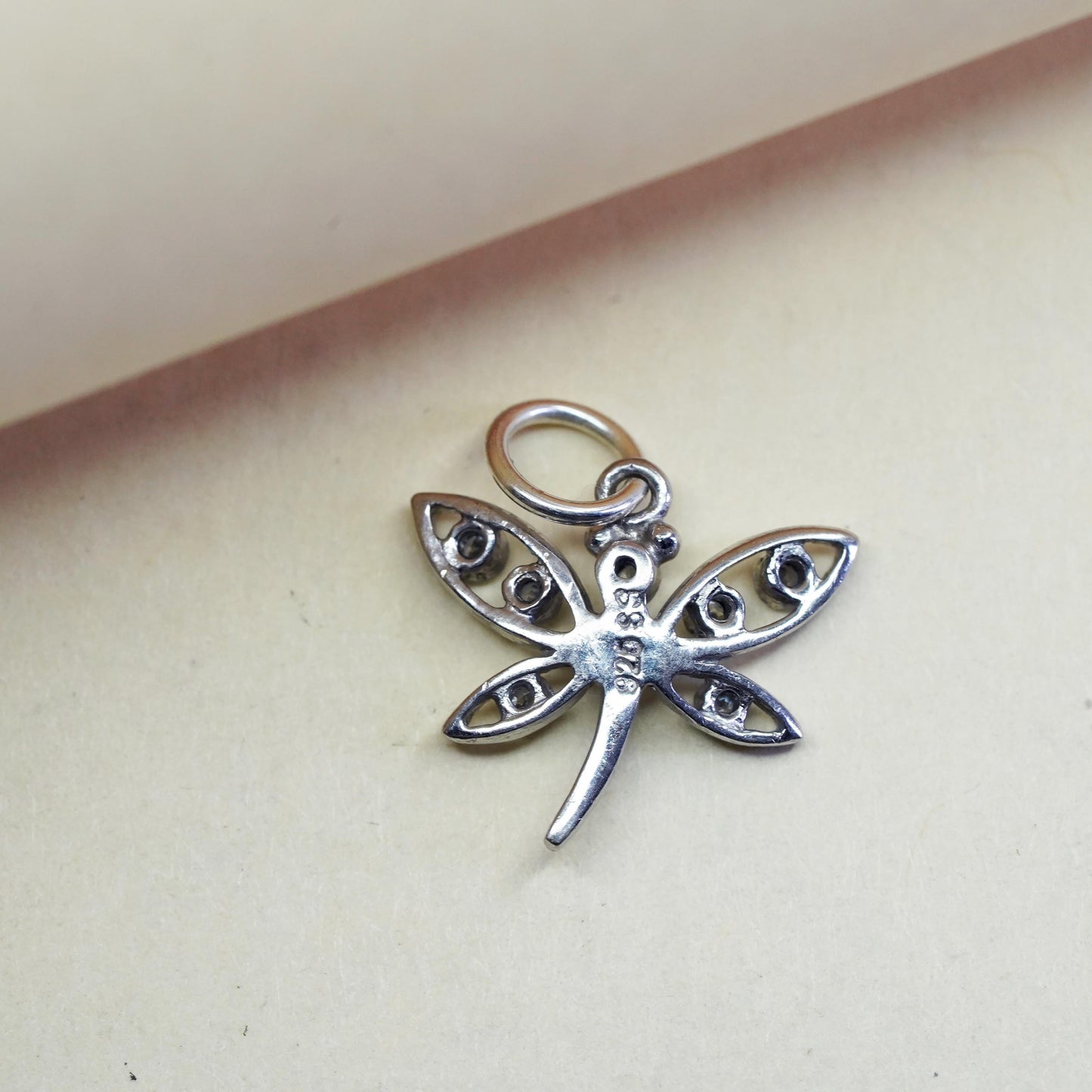Vintage sterling silver pendant, 925 butterfly with cz