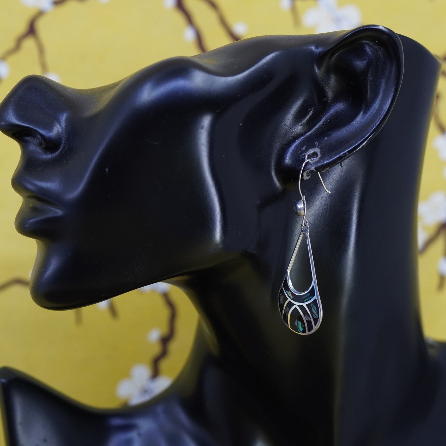 Vintage Sterling silver handmade earrings, 925 teardrop with abalone inlay