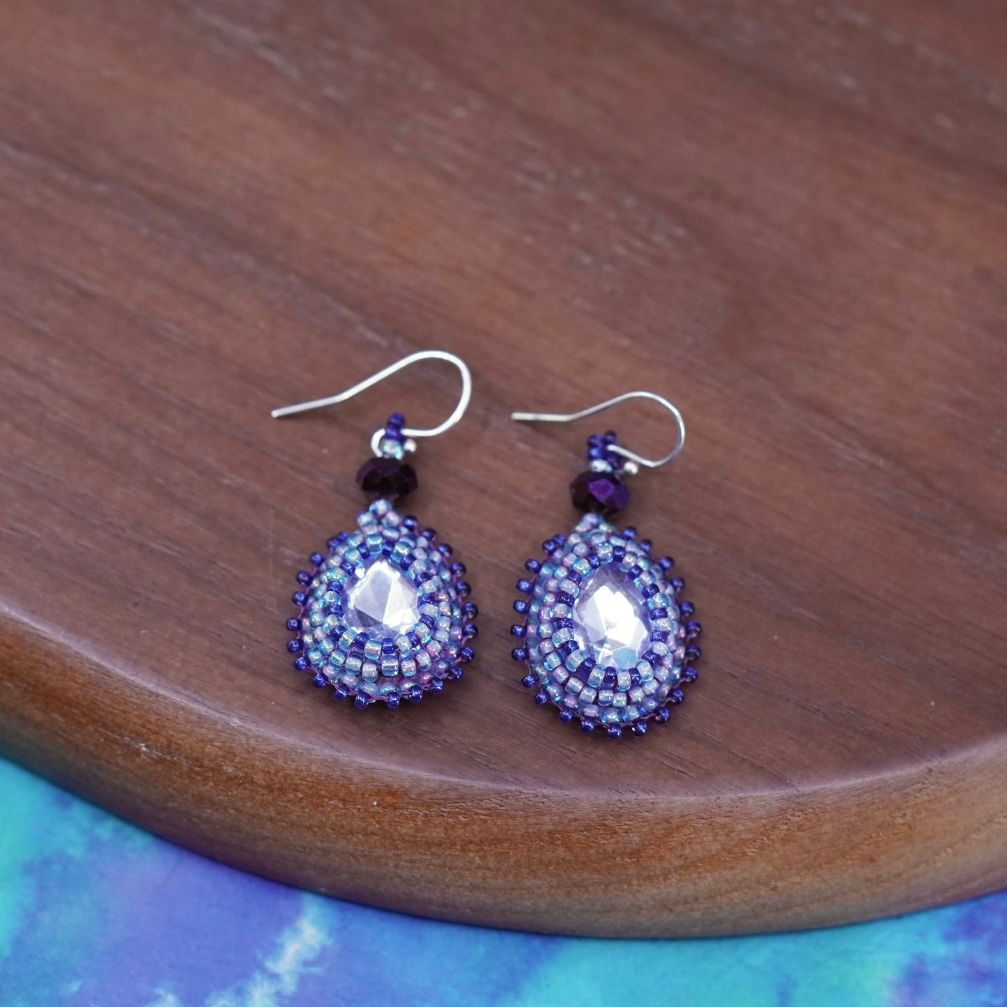 Vintage Sterling 925 silver handmade teardrop earrings with crystal