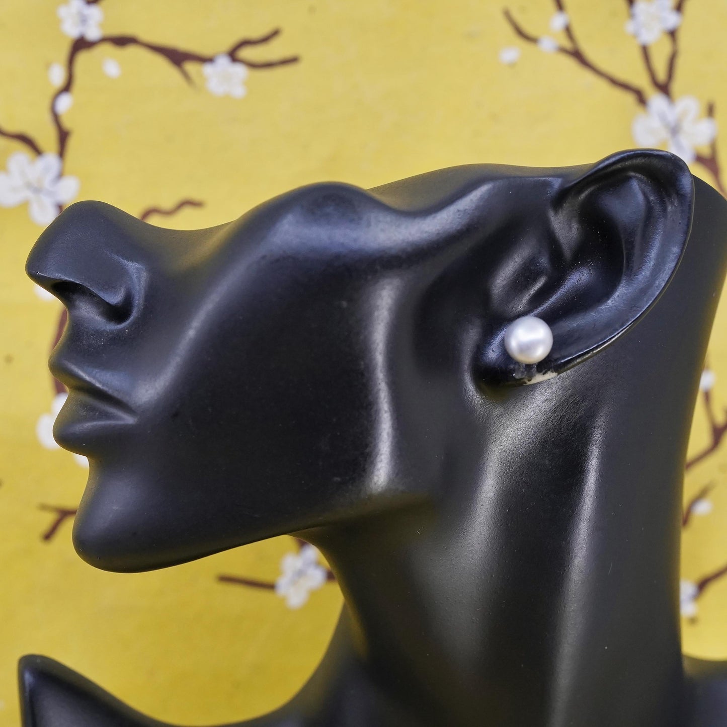 8mm, Vintage 925 Sterling silver handmade studs earrings gray pearl