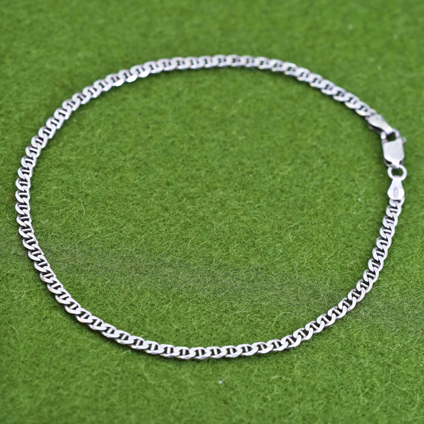 10.25" 4mm, Vintage Handmade sterling silver anklet, 925 curb chain
