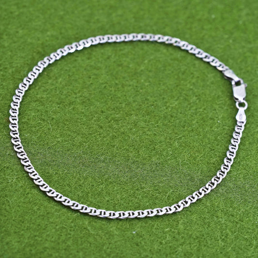10.25" 4mm, Vintage Handmade sterling silver anklet, 925 curb chain