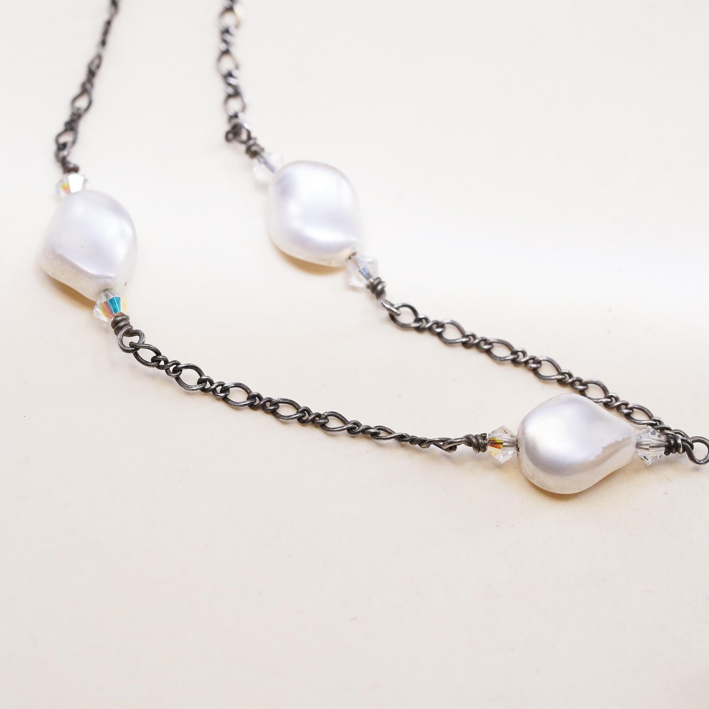 16+2", sterling 925 silver necklace, 925 chain with freshwater baroque pearl