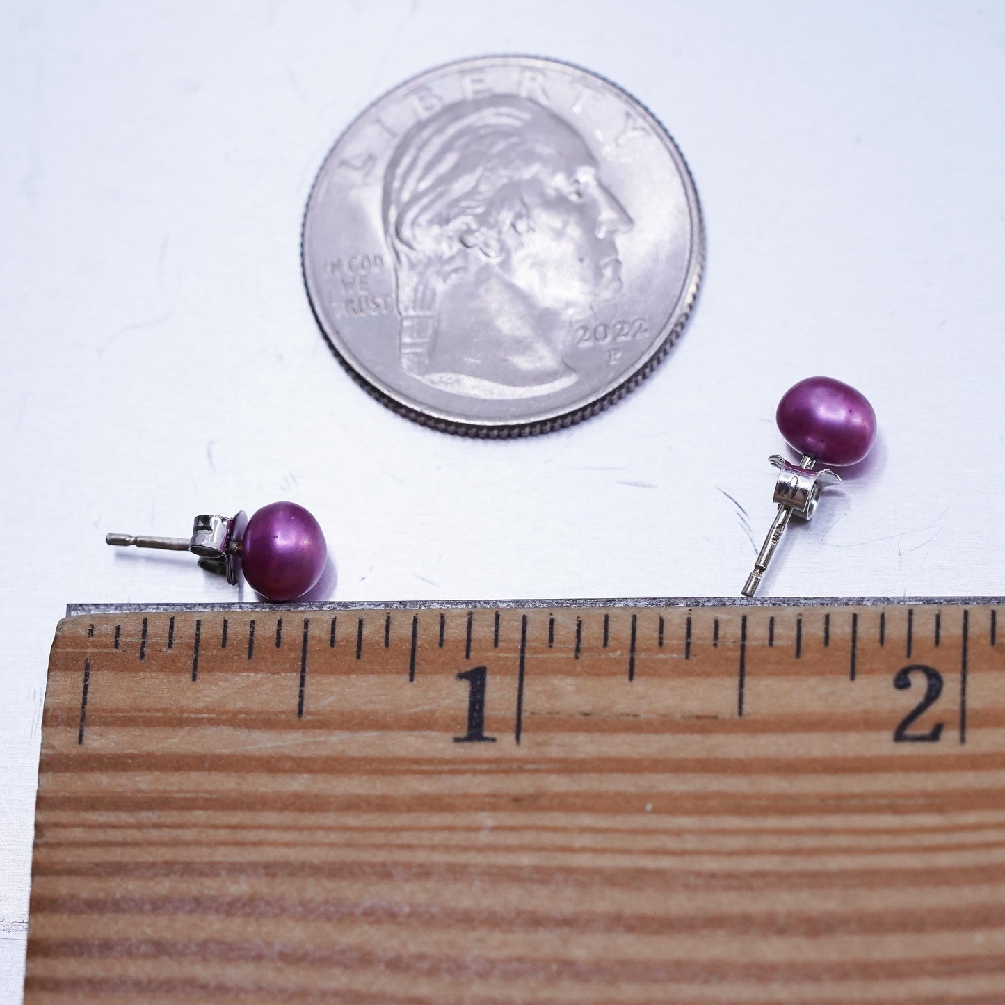5mm, Vintage Sterling 925 silver handmade earrings, studs with pink pearl