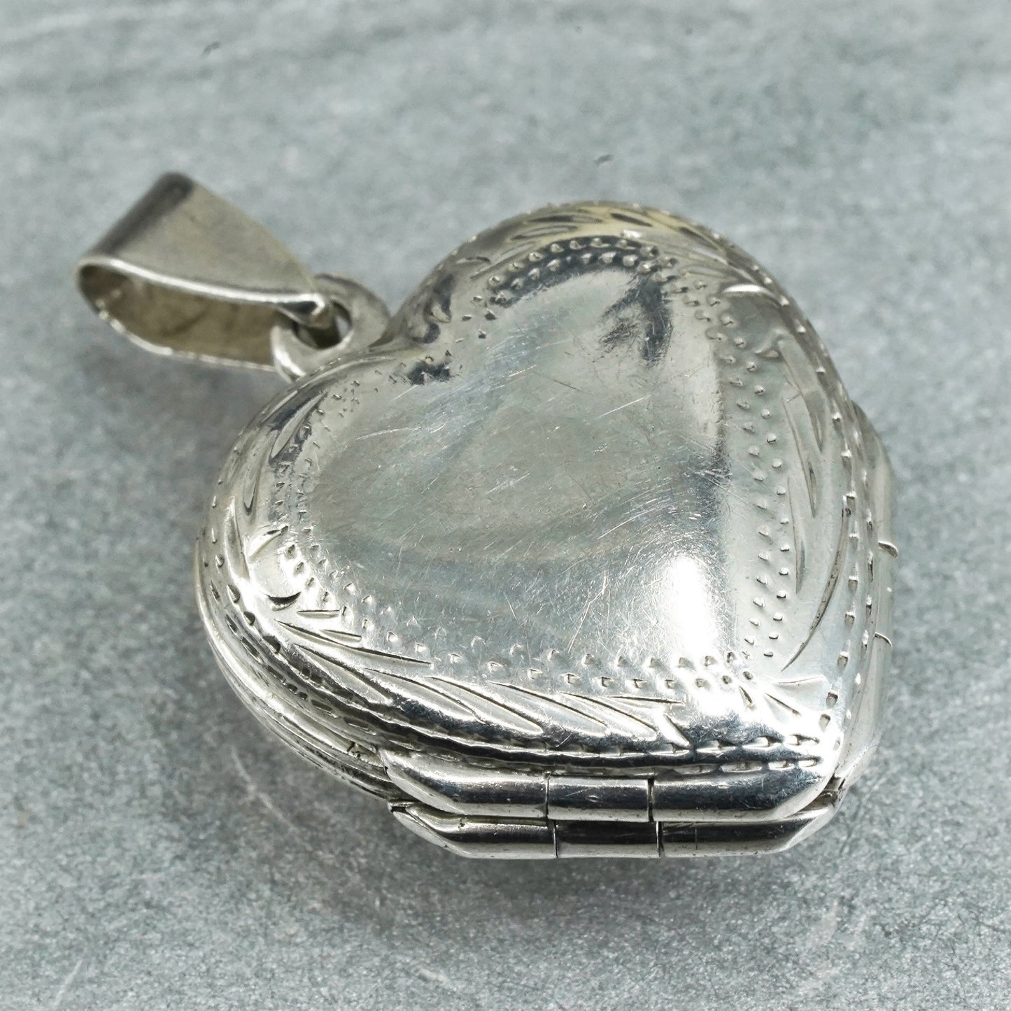 vintage Sterling silver handmade charm, textured 925 heart 4 photos locket