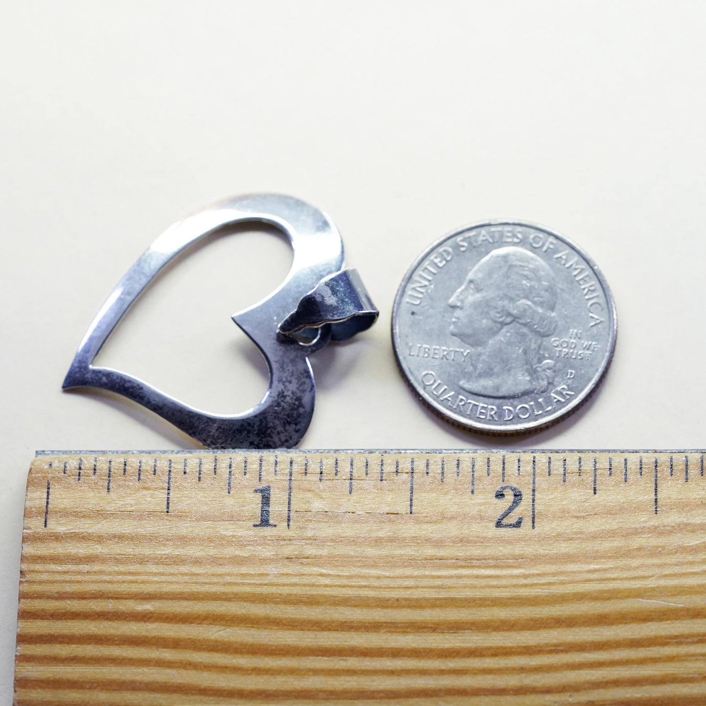 Vintage sterling silver pendant, heart shaped, fine 925 silver heart