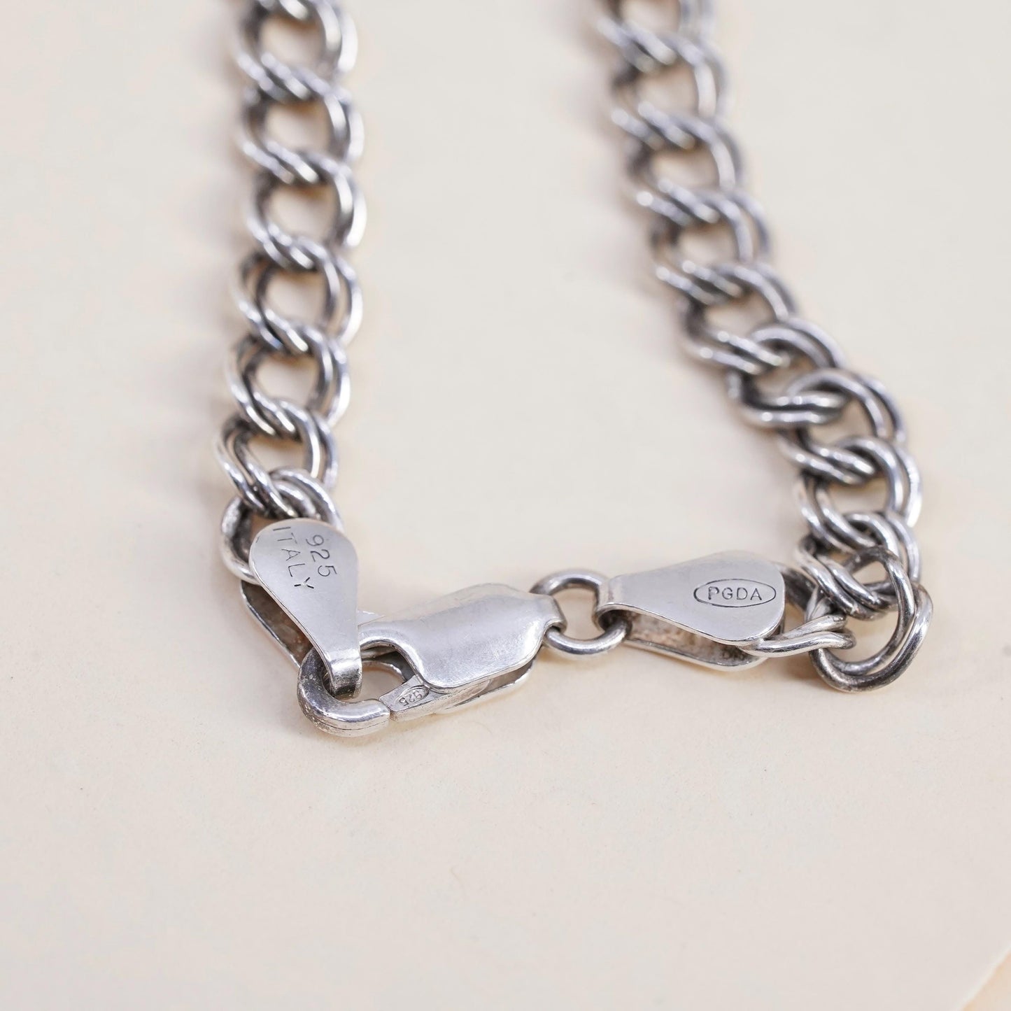 7.75” 5mm, Vintage sterling silver double curb link chain, 925 bracelet
