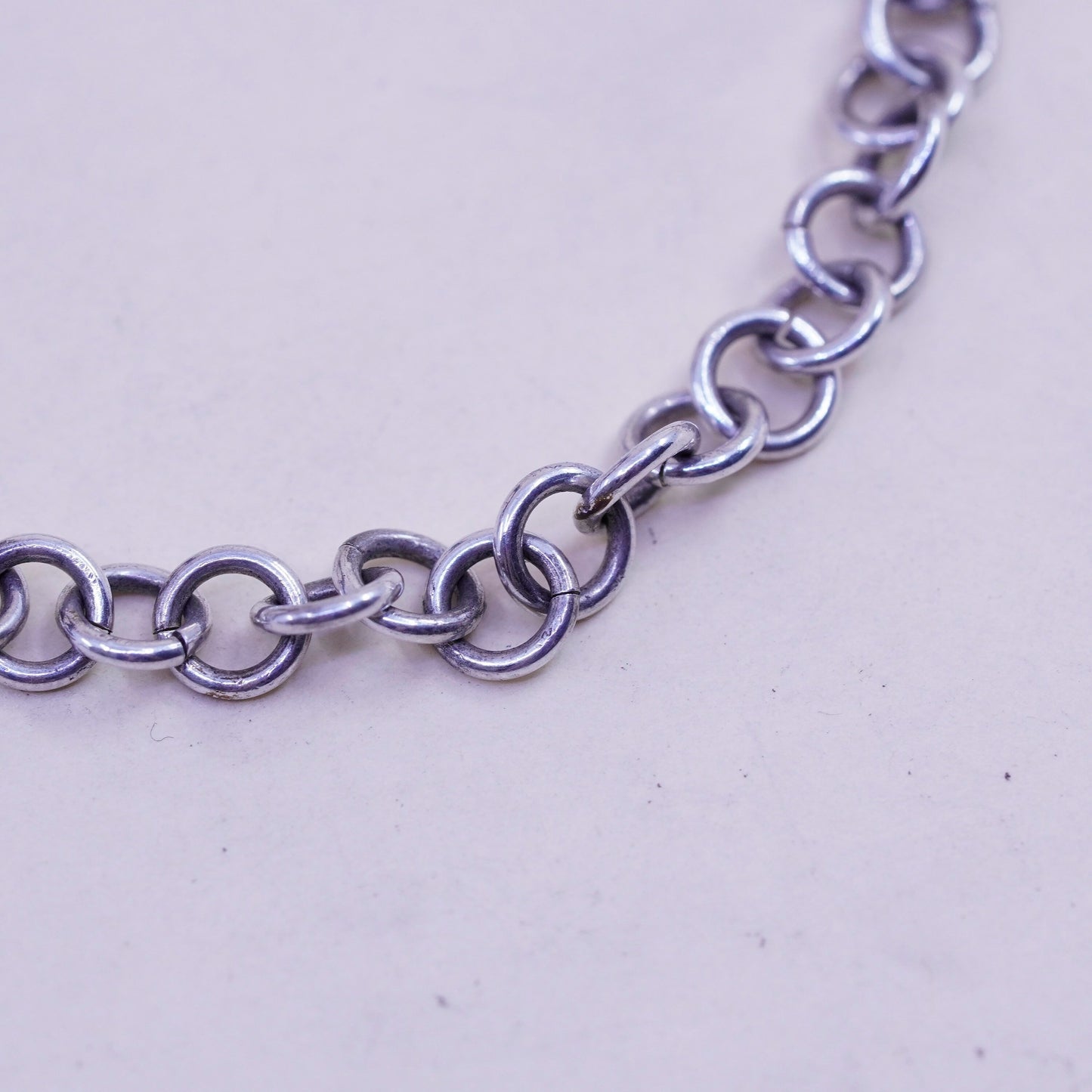 6.5”, 5mm, Vintage sterling silver circle link chain bracelet toggle closure
