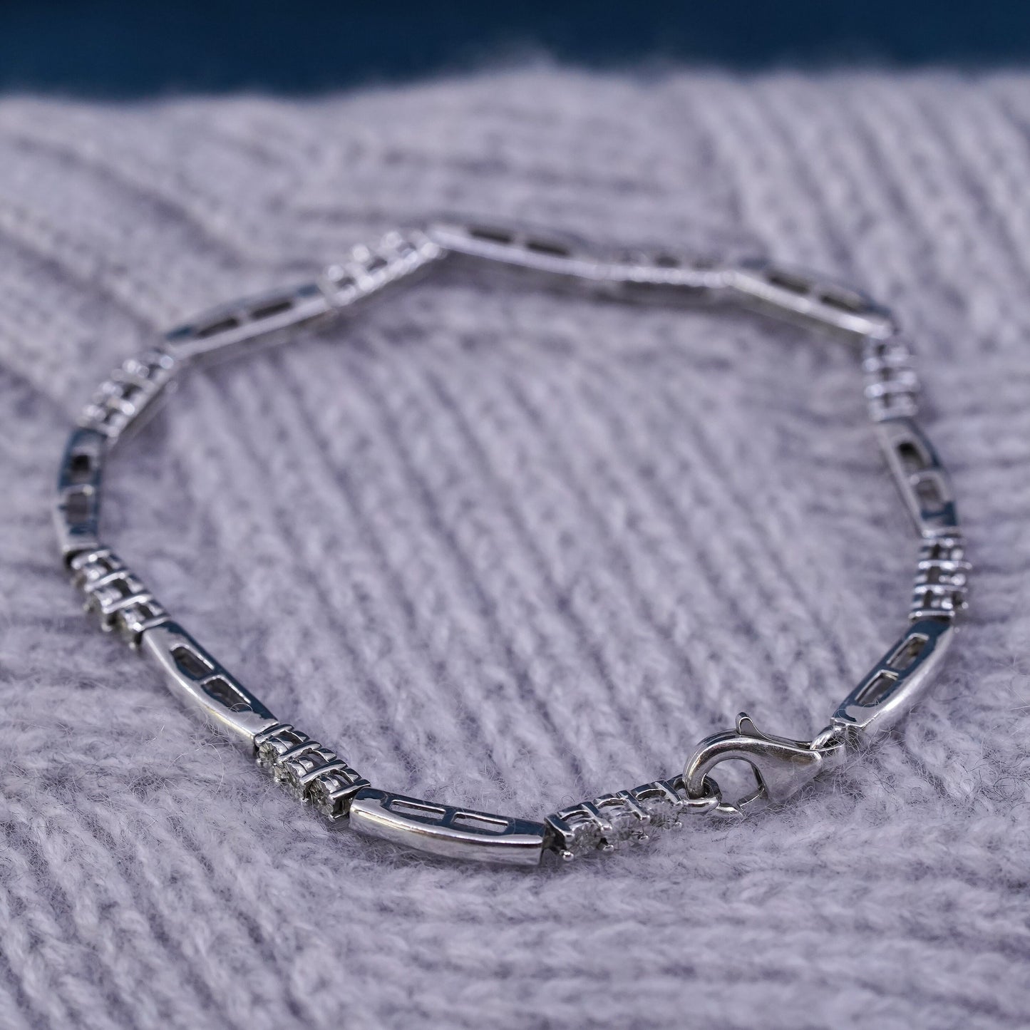 7.25”, vintage sterling 925 silver tennis bracelet with genuine diamond