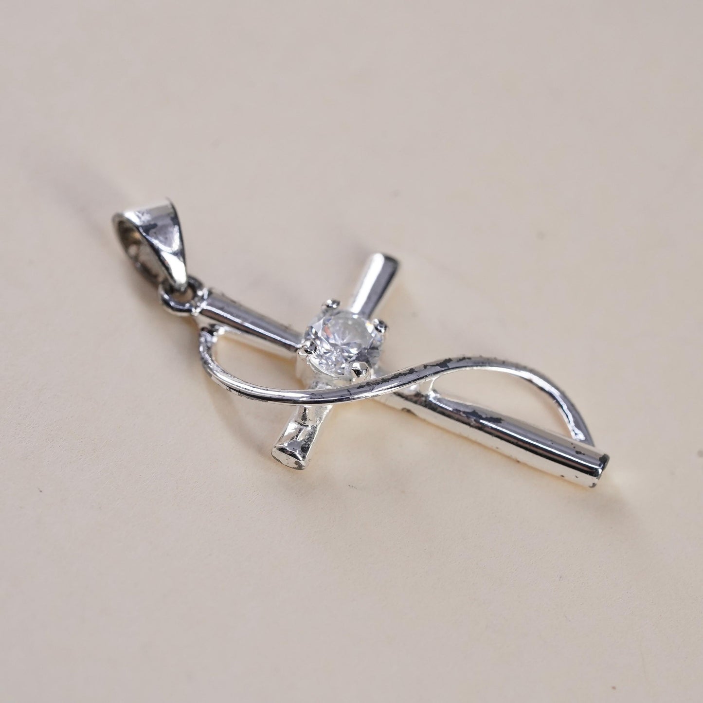 Vintage sterling silver pendant, 925 cross handmade pendant with Cz