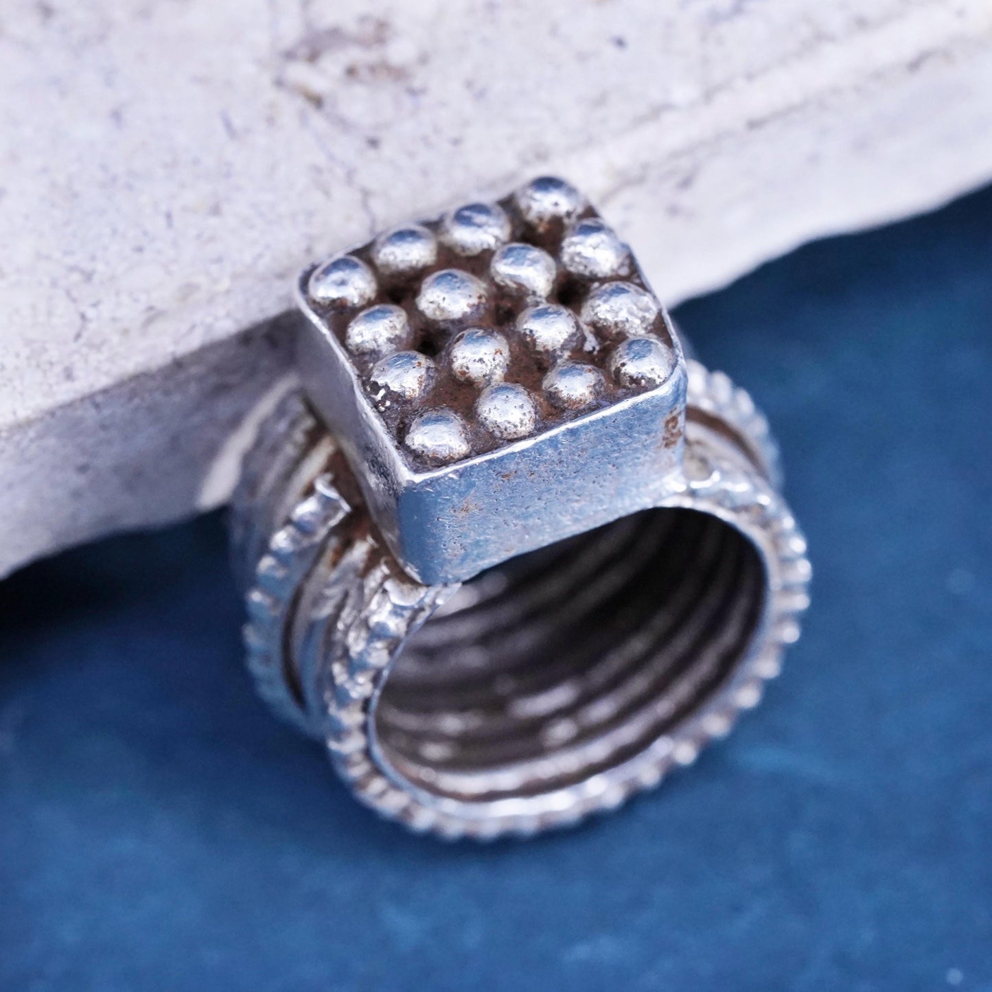 Size 5, vintage Sterling silver statement ring, 925 ring with beads