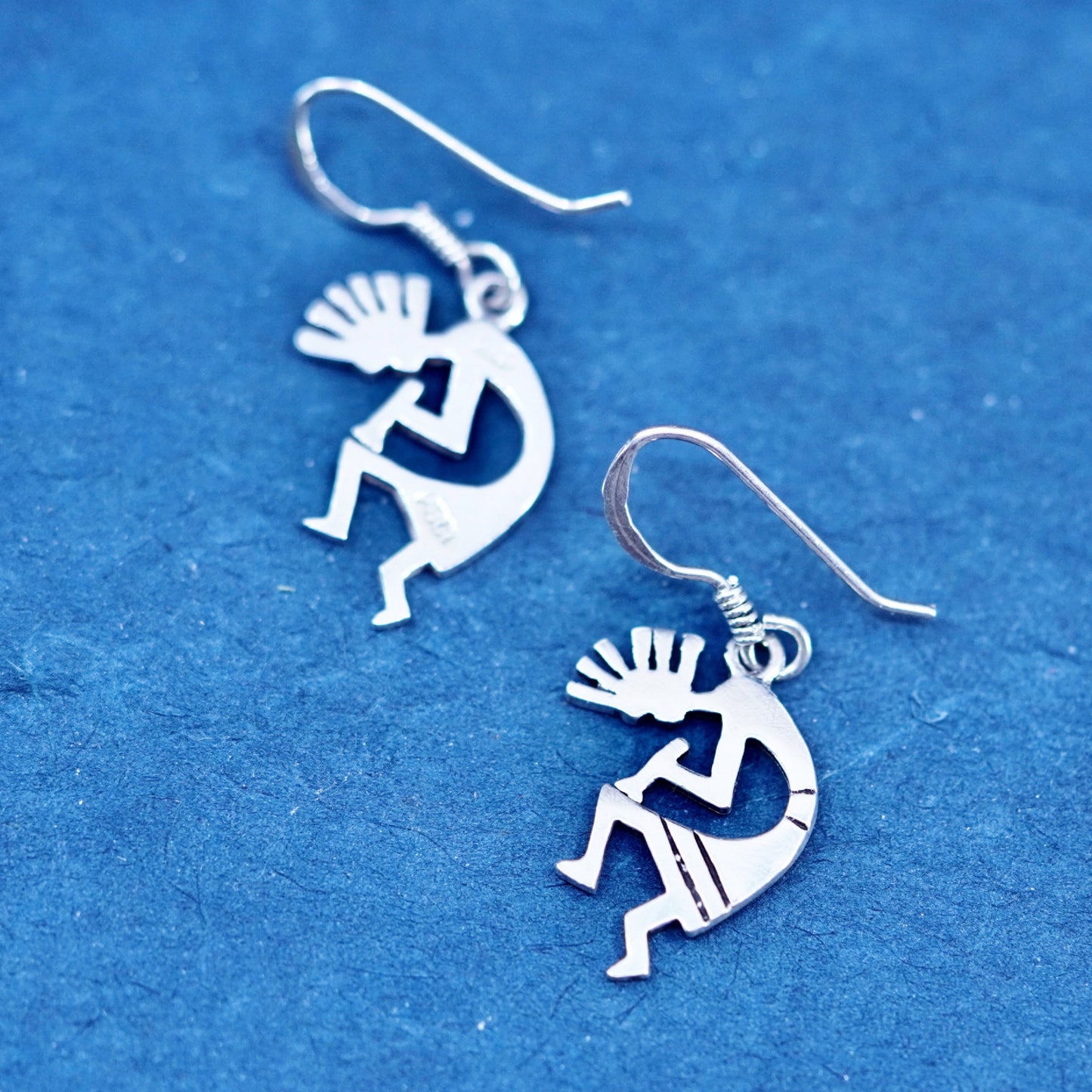Native American Sterling silver Handmade earrings, 925 Kokopelli Dangles