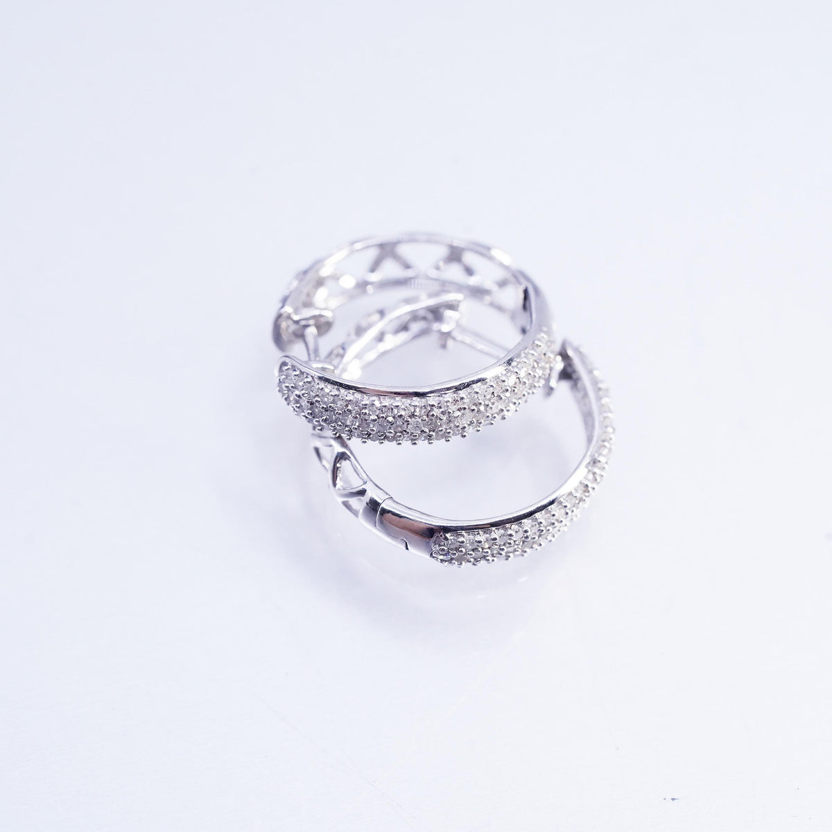 0.5", vintage Sterling silver earrings, lightweight 925 hoops cluster diamonds
