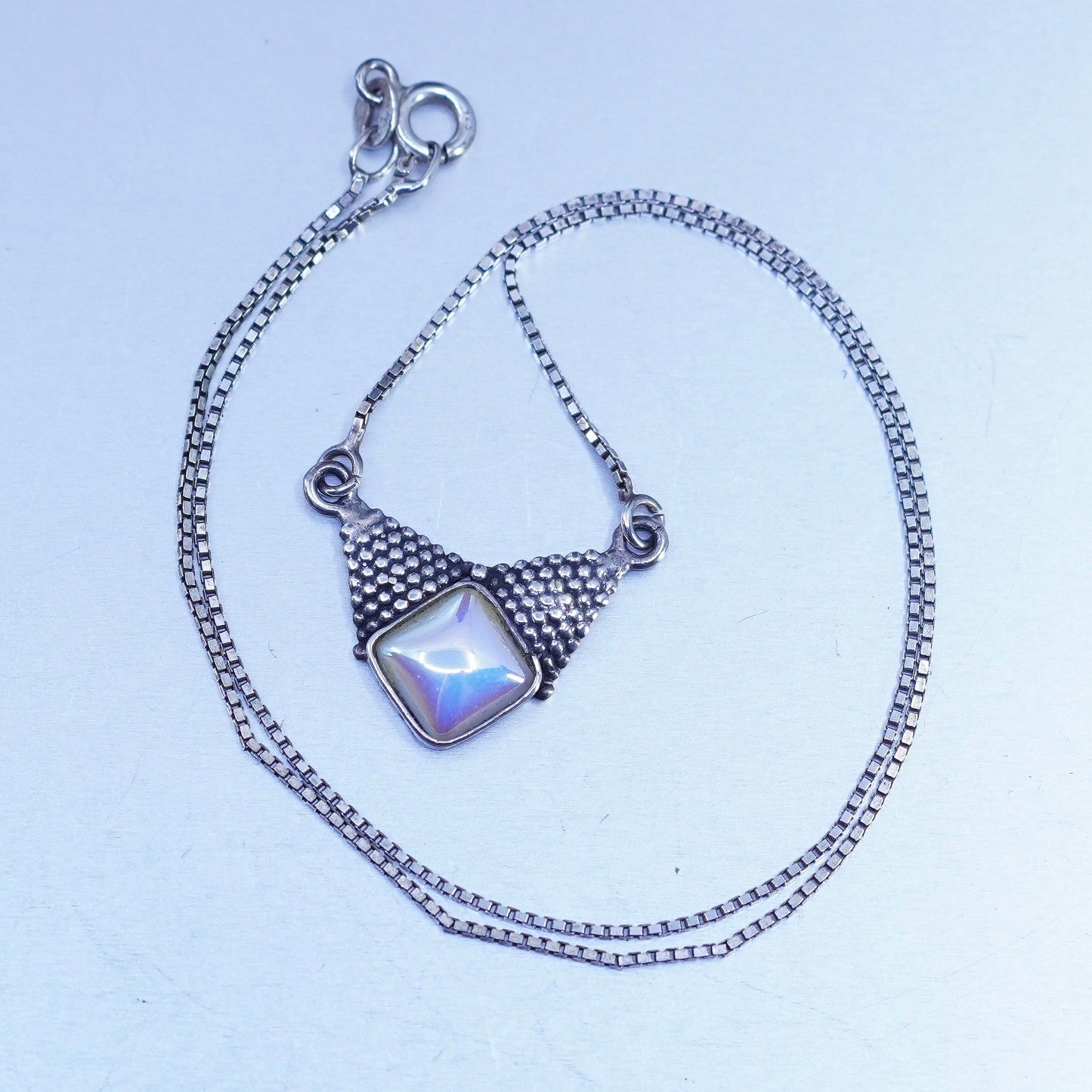 16”, vintage Sterling 925 silver handmade box chain necklace with bali pendant