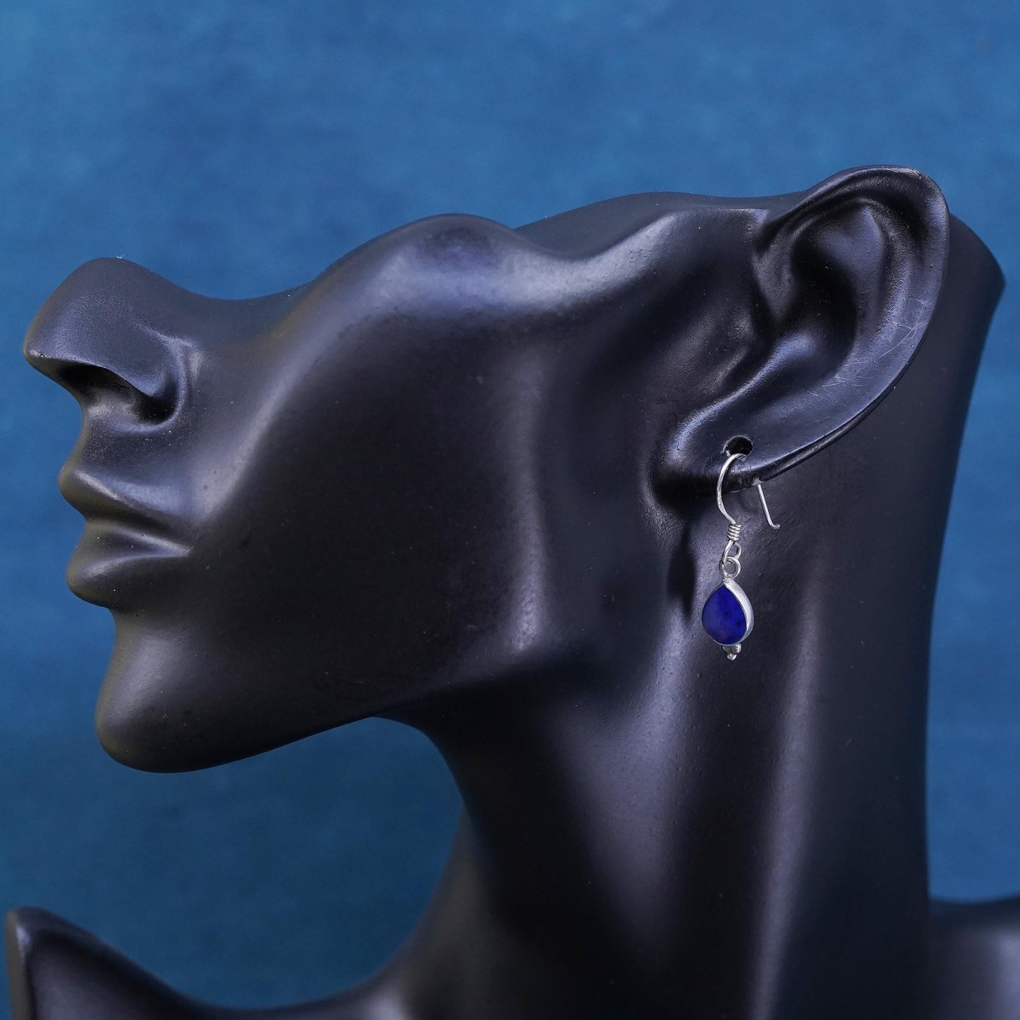 Vintage southwestern sterling 925 silver handmade teardrop earrings blue onyx