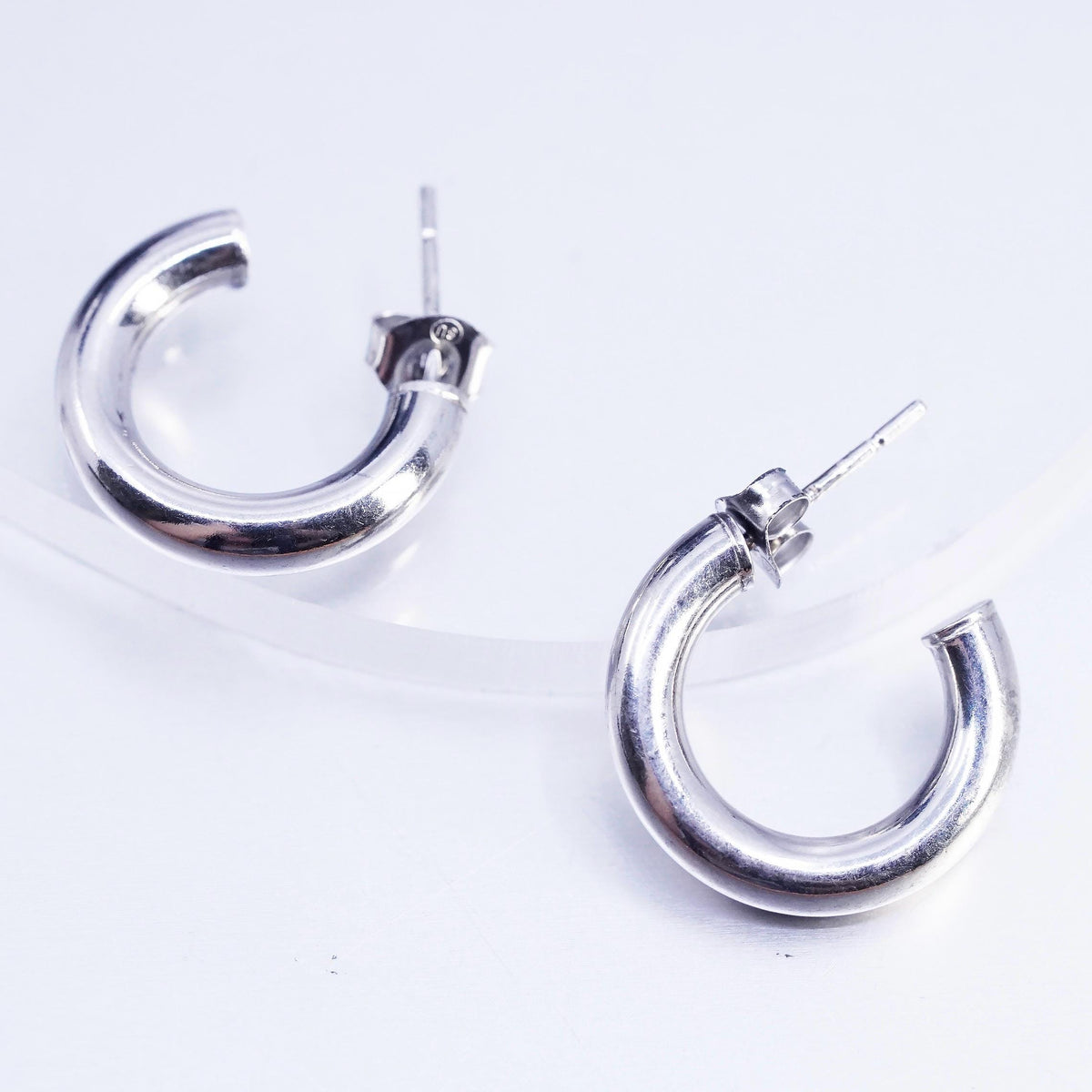 0.75" Vintage sterling silver 925 handmade Huggie stud earrings Hoops