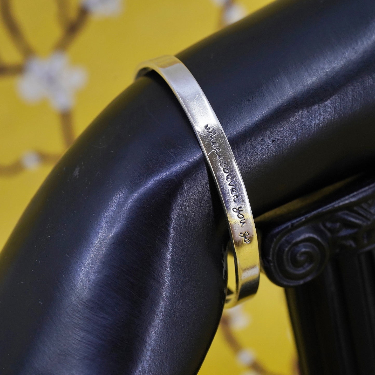 6.5", Far fetched Sterling silver bracelet, 925 cuff wherever you go with heart