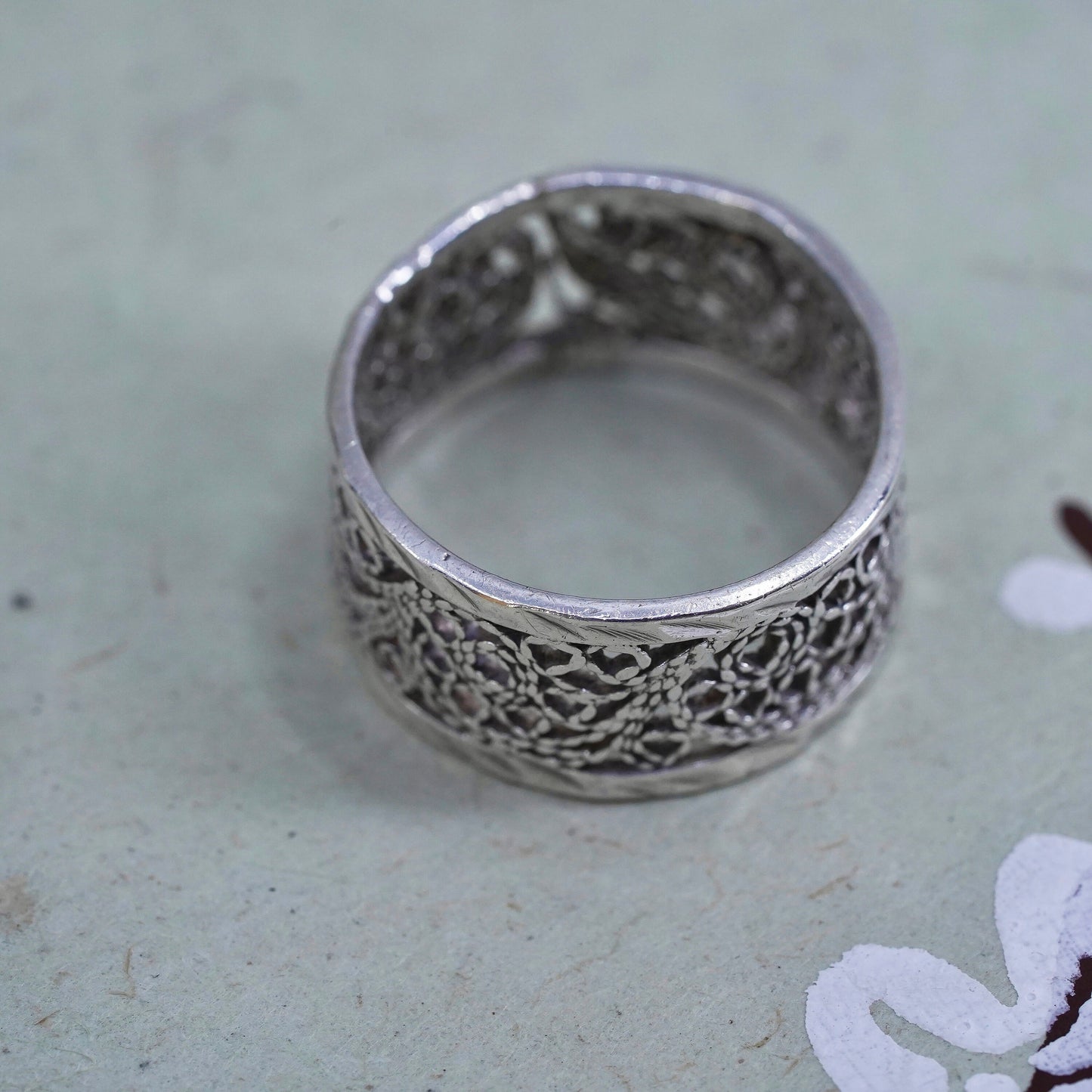 Size 6.5, Vintage sterling silver handmade filigree ring, 925 band