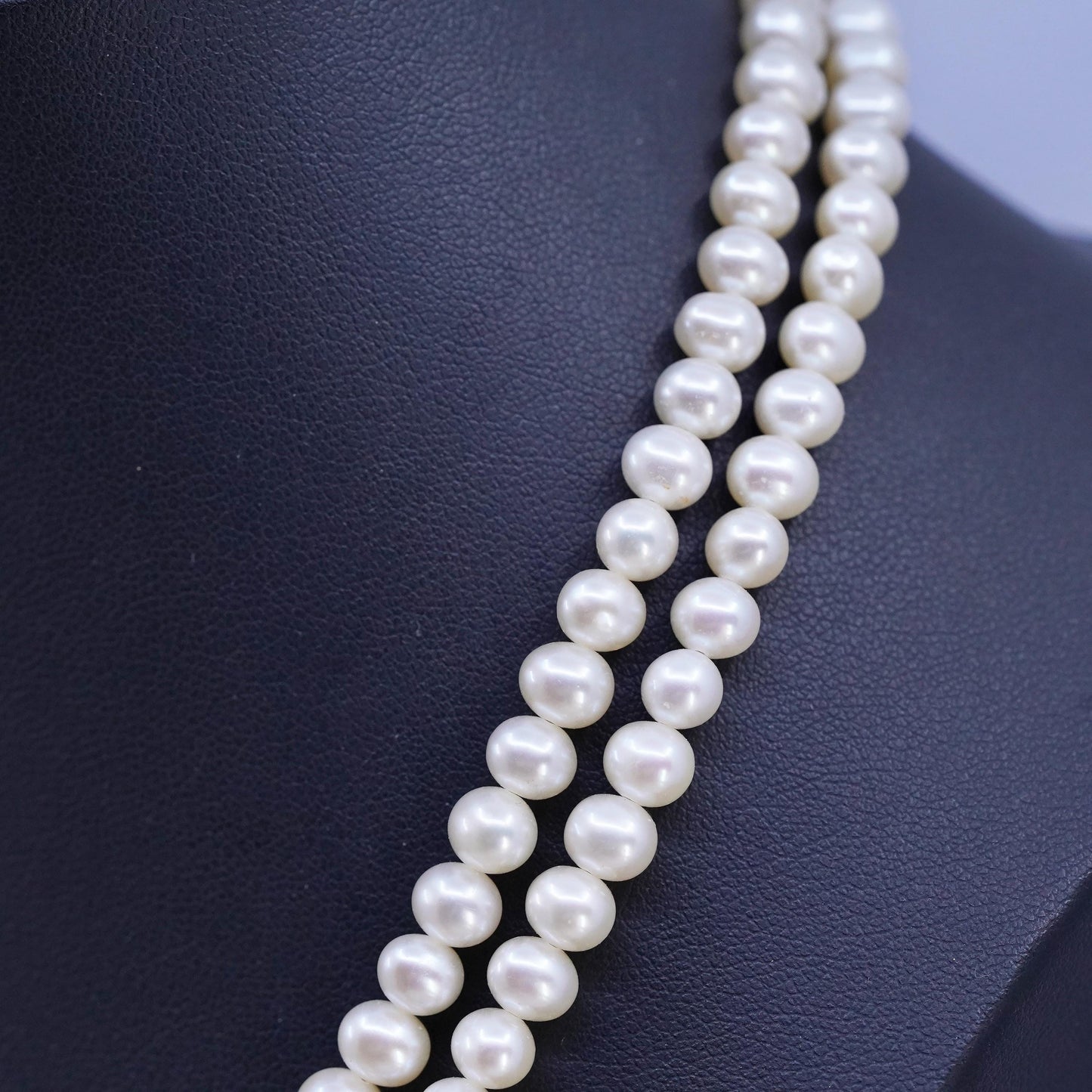17", Sterling 925 silver double strands necklace 6mm white freshwater pearls