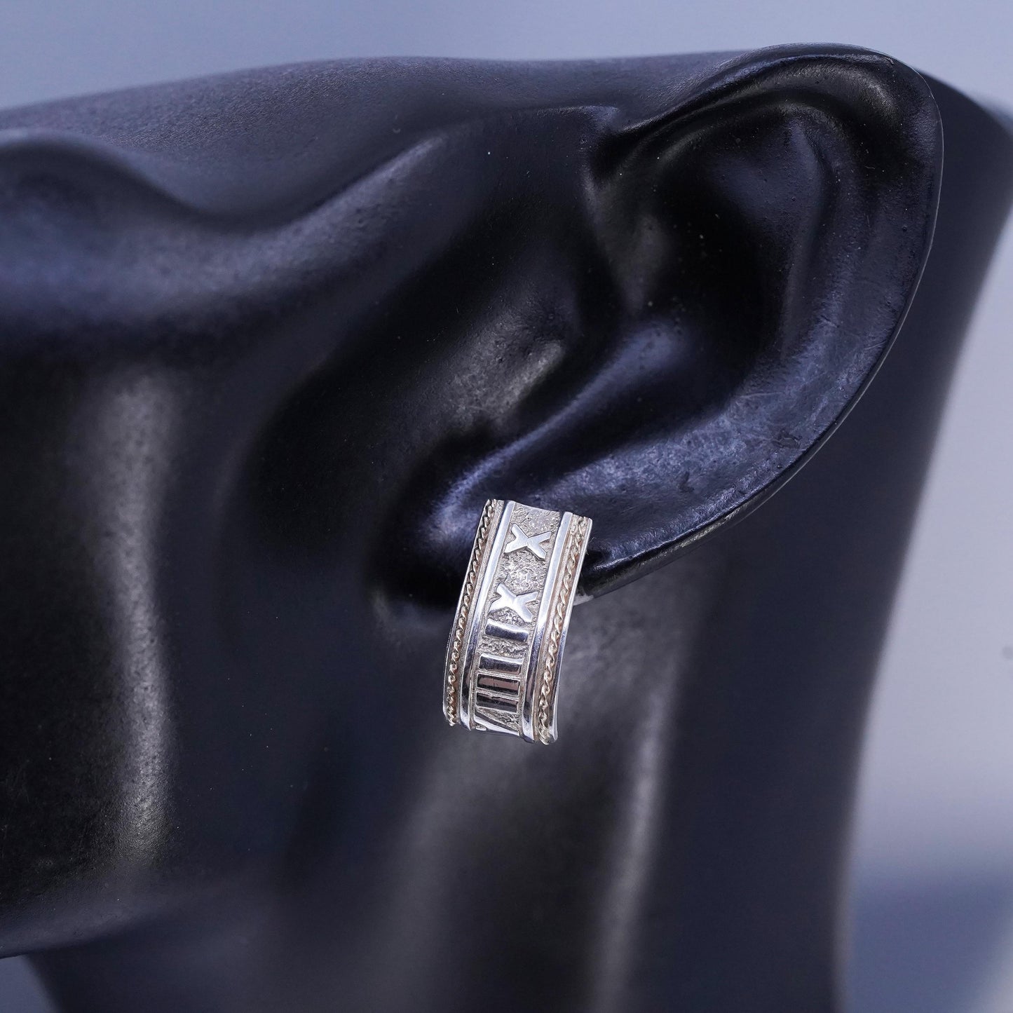 925 Sterling Silver Roman Number Earrings, 14K yellow gold huggie Studs Hoops