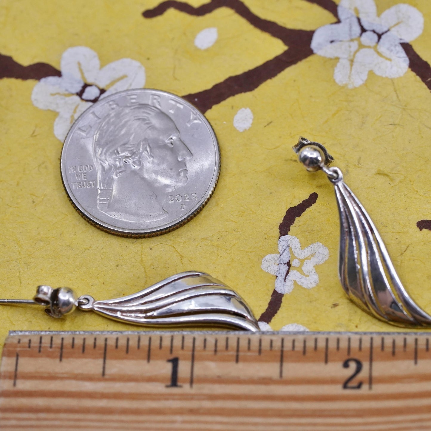 Vintage sterling silver handmade earrings, 925 shell dangles