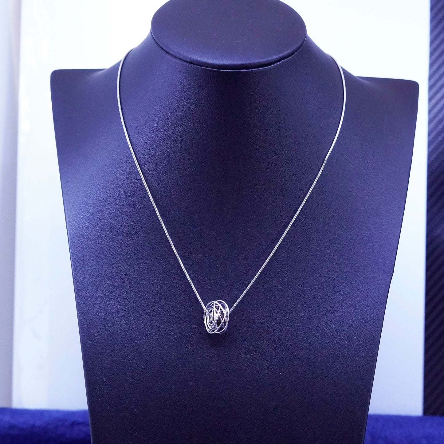 16”, Sterling silver handmade necklace, 925 snake chain entwined circle pendant