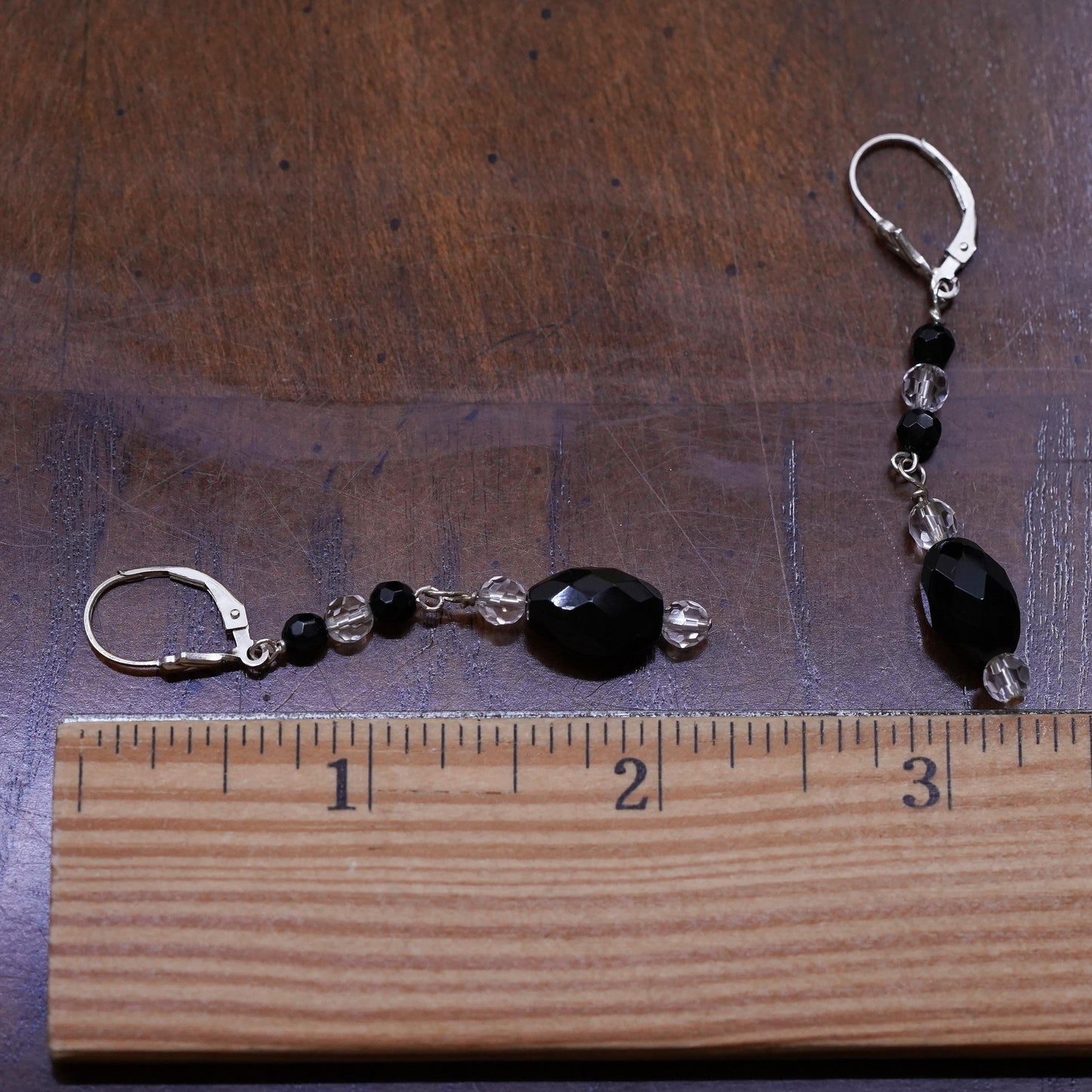 Vintage Sterling 925 silver handmade earrings with obsidian crystal lever back
