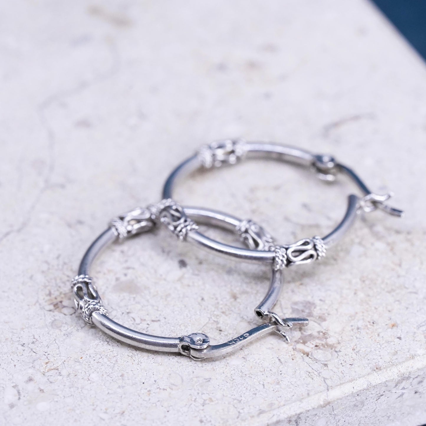 1", vintage Sterling silver handmade earrings, 925 hoops with wired details