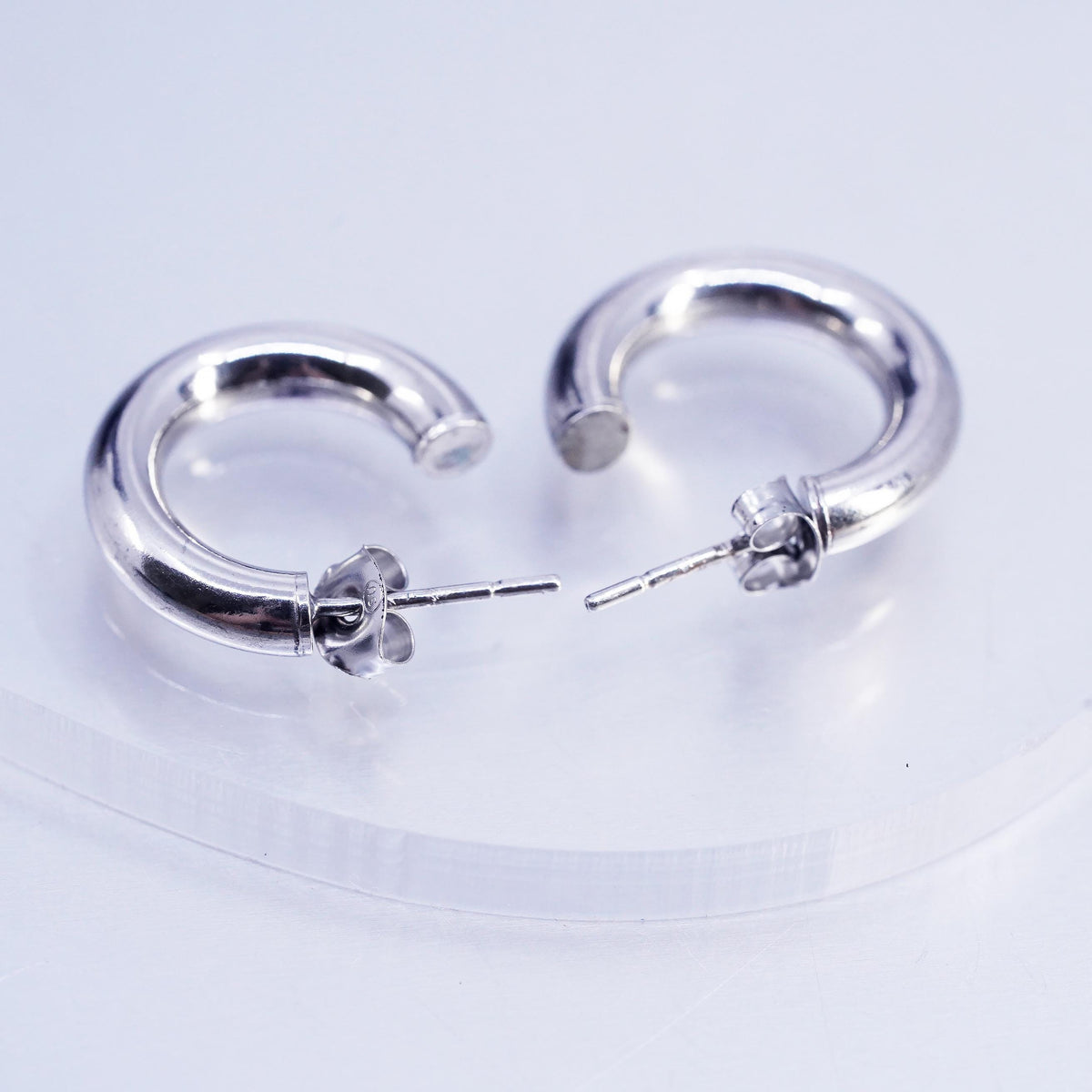 0.75" Vintage sterling silver 925 handmade Huggie stud earrings Hoops