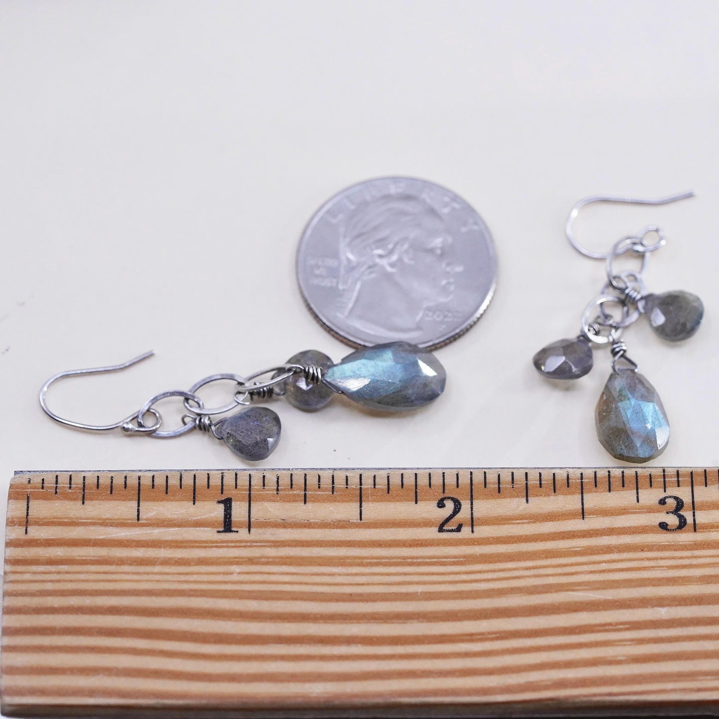 VTG Sterling 925 silver handmade filigree teardrop earrings labradorite drops