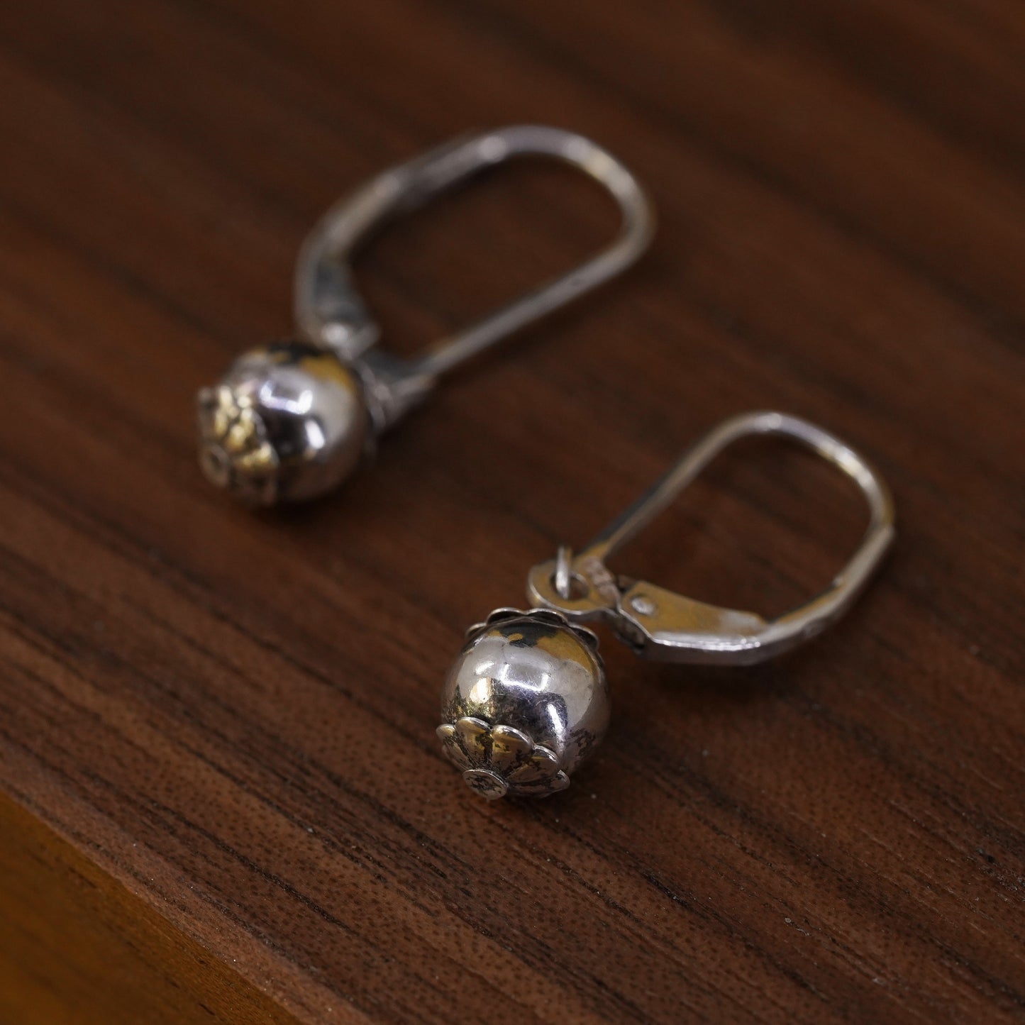 Vintage Sterling silver handmade earrings, 925 beads drops