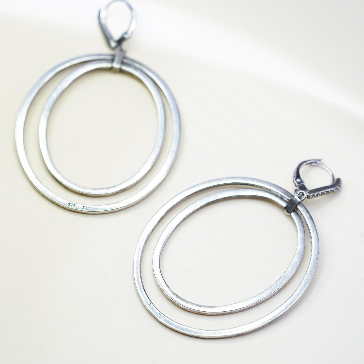 VTG Judith Jack 925 Sterling Silver Double Oval Hoops, Marcasite CZ Earrings