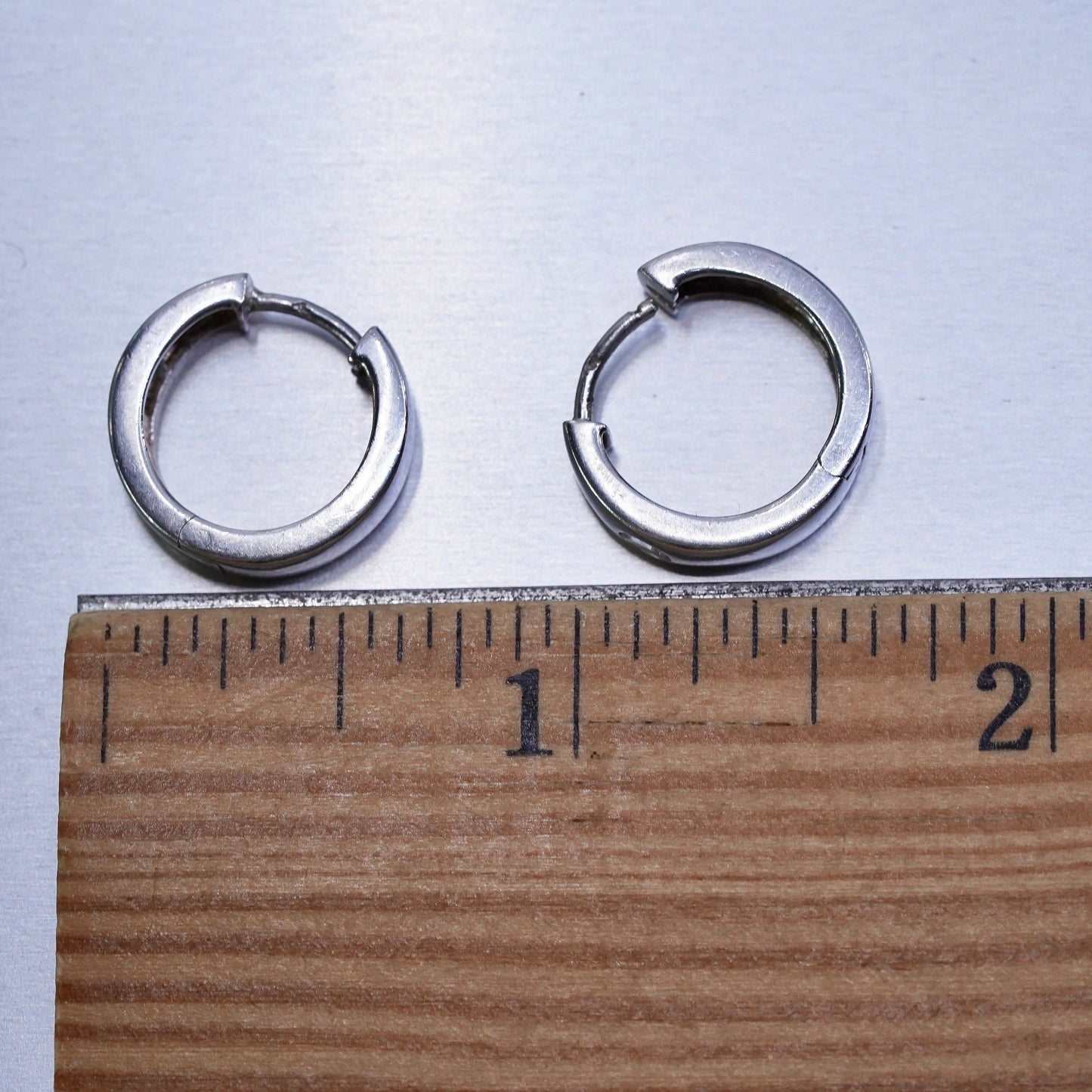 0.5”, vintage Sterling silver handmade earrings, 925 Huggie hoops with Cz