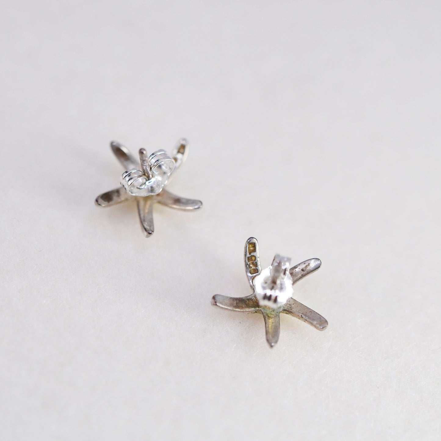 Vintage Sterling 925 silver handmade star starfish earrings, studs