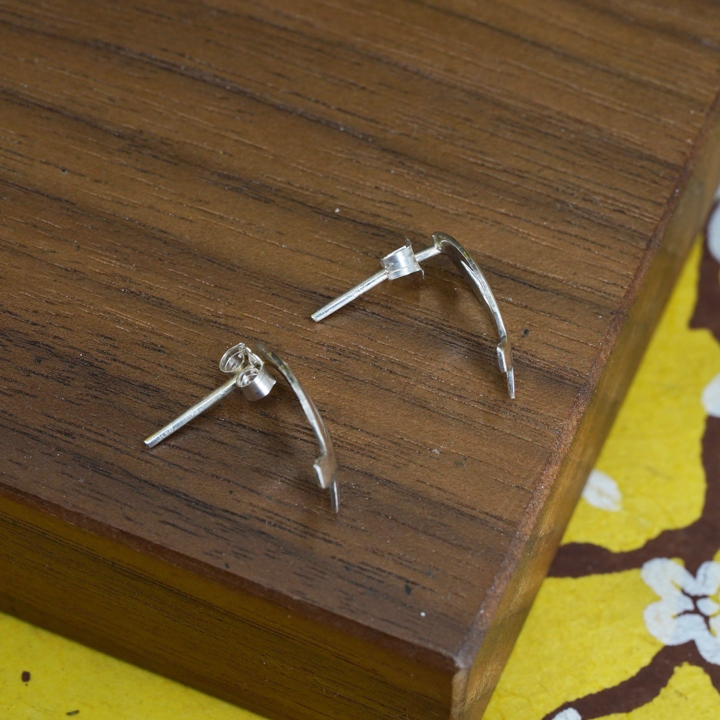Vintage Sterling silver handmade fish studs, 925 earrings