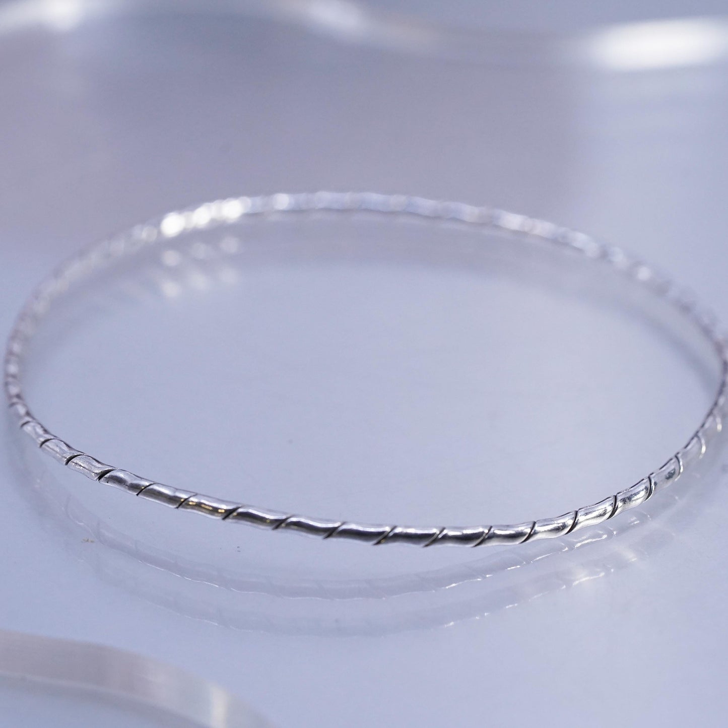 8.5", Italian sterling silver 925 silver bracelet, textured stackble bangle