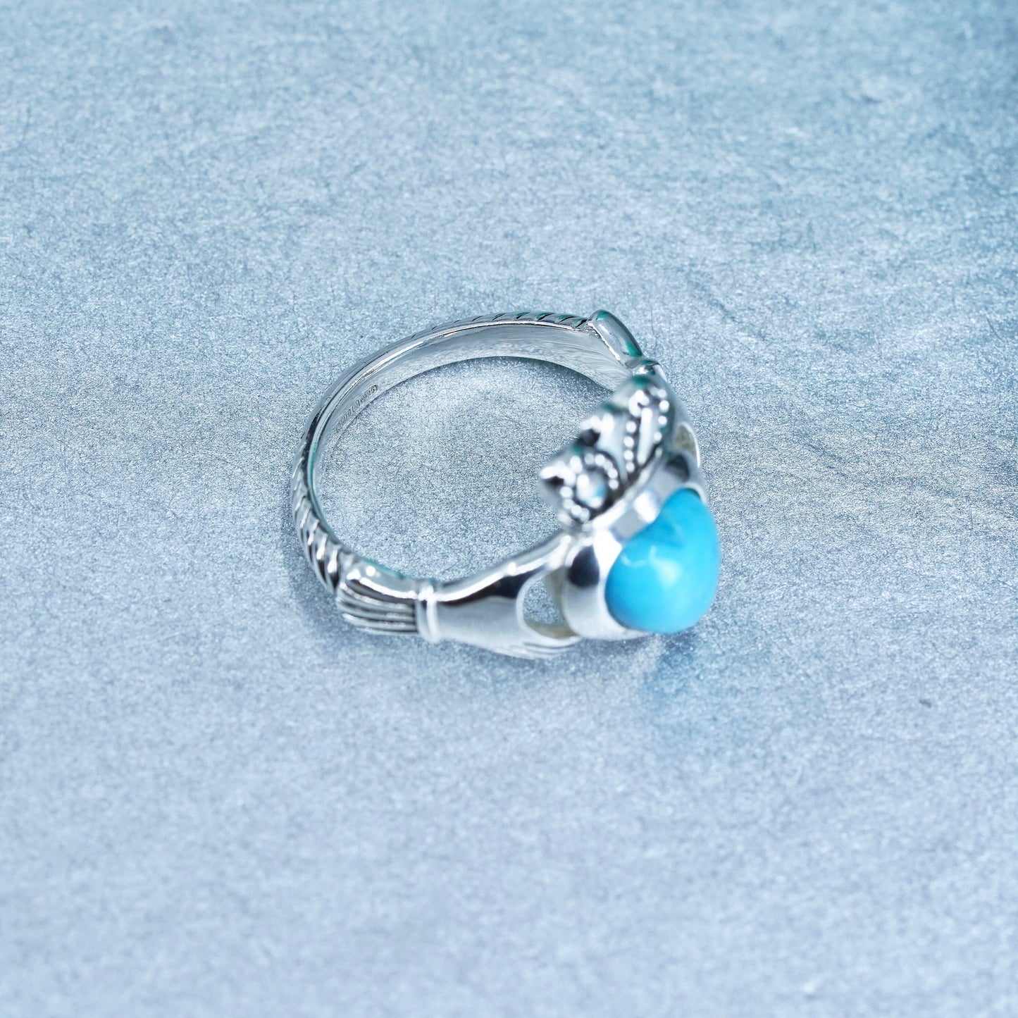 Size 7.25, Irish Claddagh friendship Sterling 925 silver ring, hand heart band