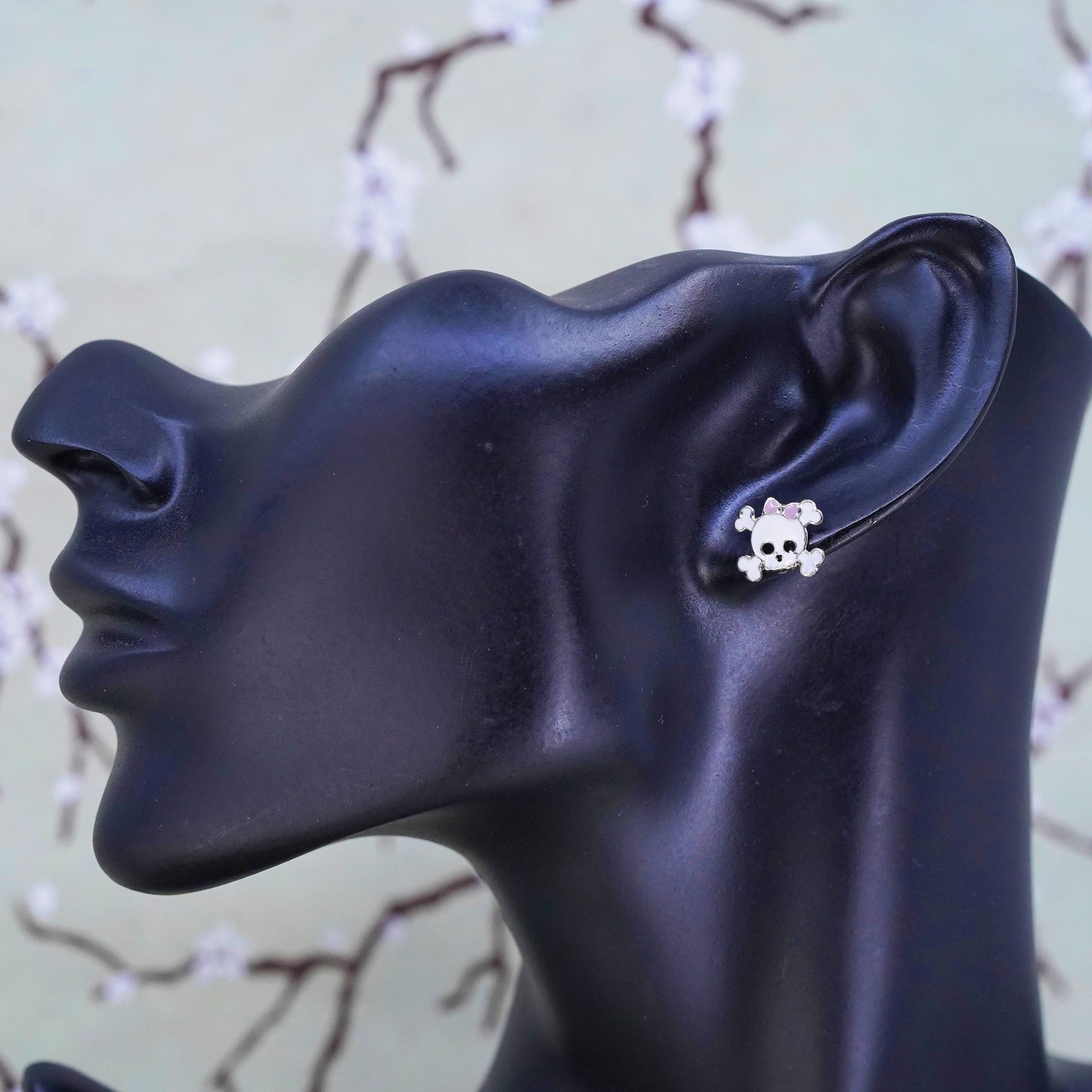 Vintage Sterling silver handmade earrings, 925 enamel skeleton studs