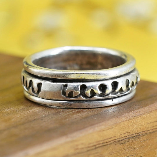 Size 10, vintage Sterling silver prayer ring, textured 925 spinner band