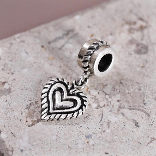 Vintage sterling silver handmade pendant, 925 heart charm