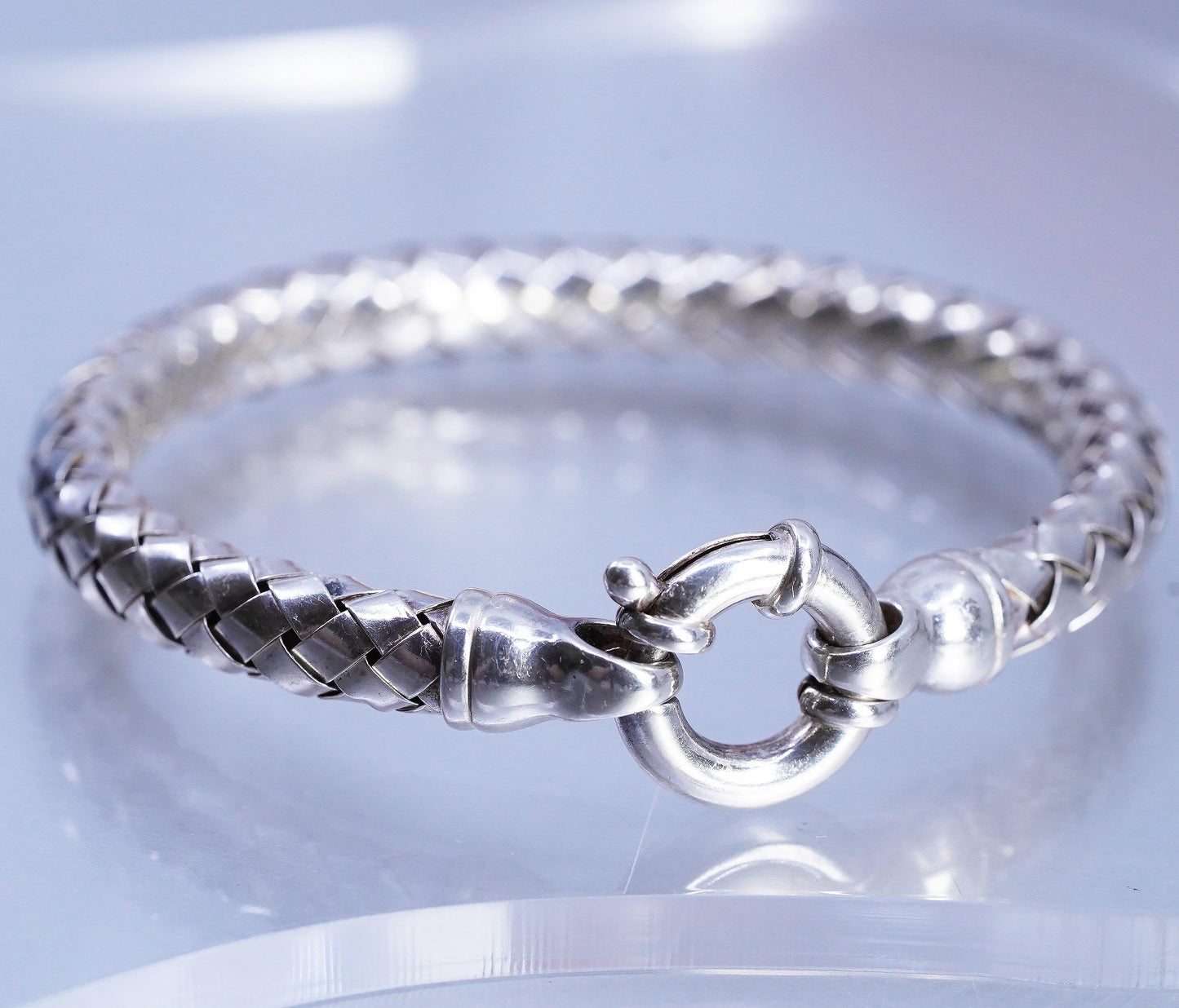 6.5" 925 Sterling Silver Woven Chain Bracelet, Basket Weave Bracelet, Italian